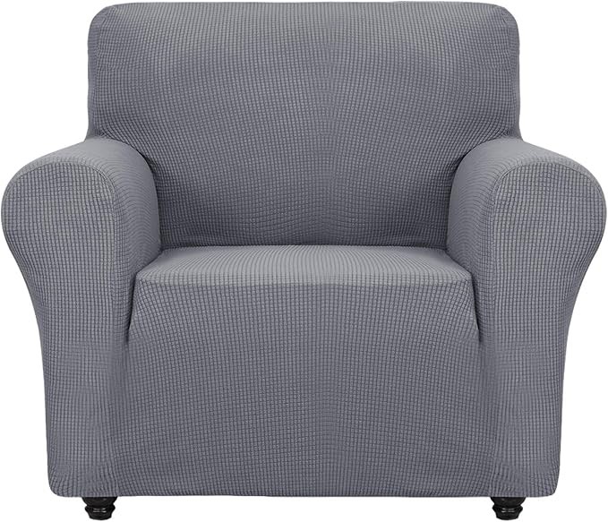 ZNSAYOTX Super Stretch Chair Slipcover Universal Sofa Chair Covers for Living Room Dogs Pet Furniture Protector Spandex Armchair Slipcovers with Anti Slip Foam Sticks (Light Grey, Chair)