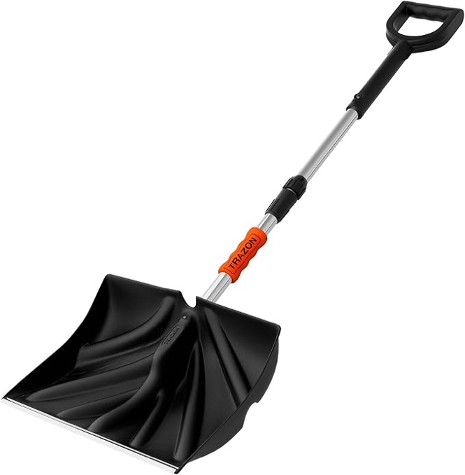 Snow Shovel for Driveway Car Home Garage - Portable Folding Snow Shovel with Retractable Ergonomical Handle and Large Capacity for Snow Removal - Heavy Duty Metal Collapsible Shovel Removal (Black)