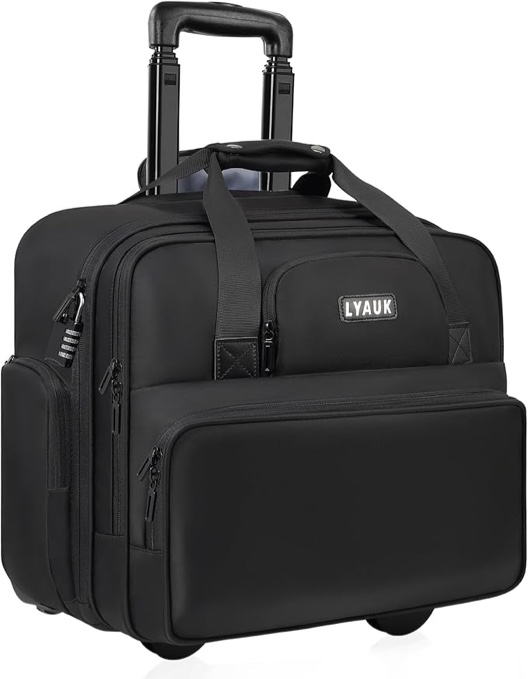 LYAUK Rolling Laptop Bag Men Women with Wheels, Anti Theft Rolling Briefcase for 17.3 inch Laptop, Water Resistant Overnight Rolling Computer Bag Carry on Laptop Briefcase for Travel/Work/Business