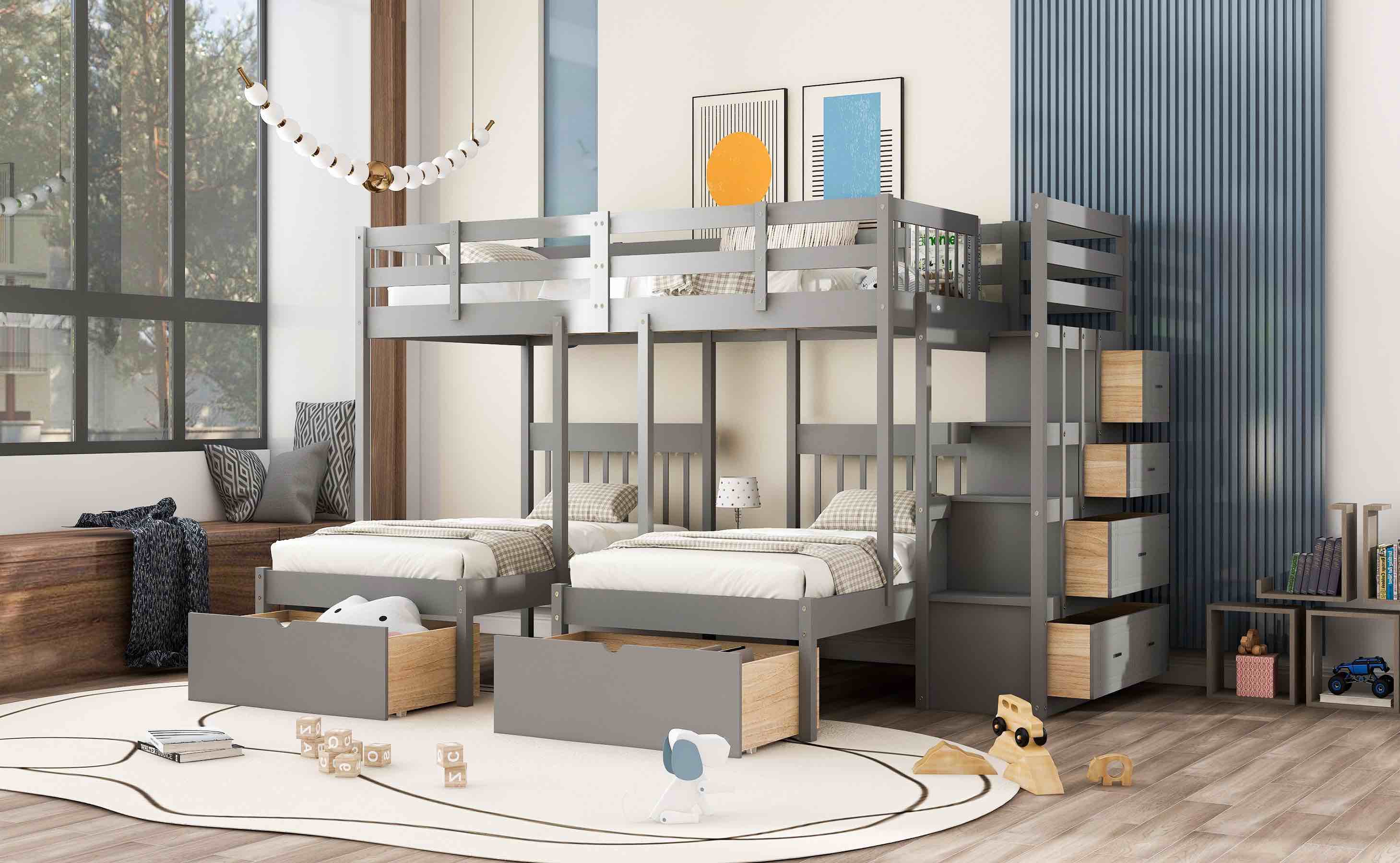 ( incomplete box 1 of 3 ) Full Over Twin & Twin Bunk Bed, (Gray)