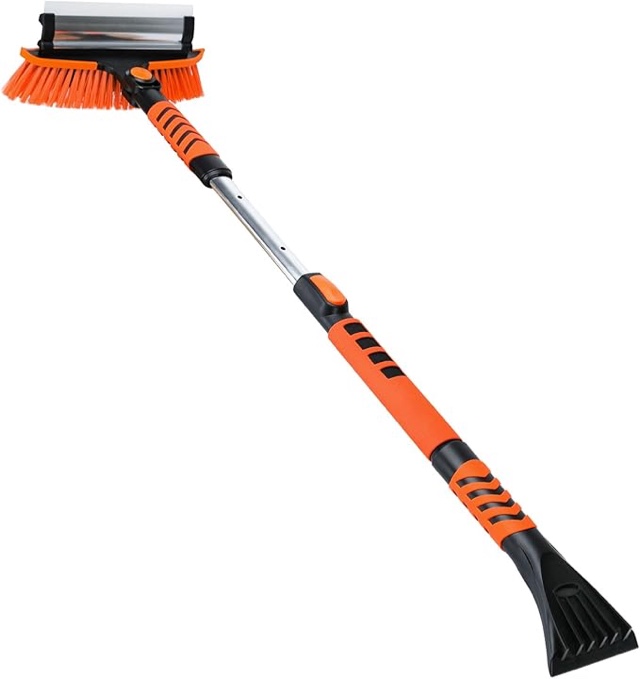 Ajimy 3in1 Snow Brush and Ice Scraper for Car Windshield,42'' Extendable Heavy Duty Snow Broom Vehicle Snow Removal Tool for Car SUV Trucks
