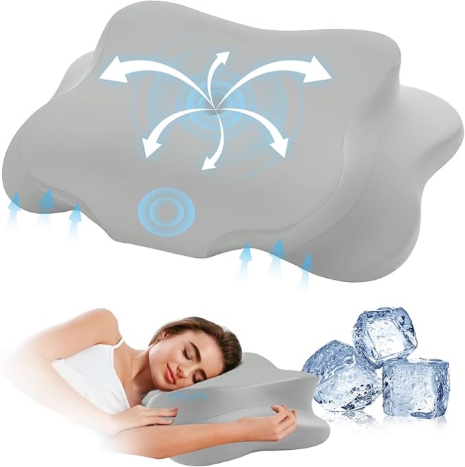 Cervical Pillow for Neck Pain Relief, Cooling Contour Memory Foam Pillows Support Odorless Ergonomic Neck Pillow Adjustable Orthopedic Bed Pillow for Side Back Stomach Sleeper with Pillowcase?Grey