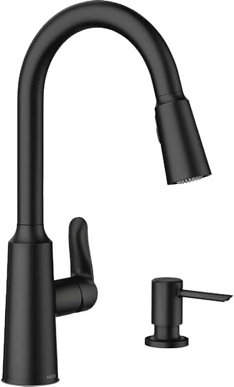 Allen + roth Bryton Matte Black 1-Handle Deck-Mount Pull-Down Handle Kitchen Faucet (Deck Plate Included)