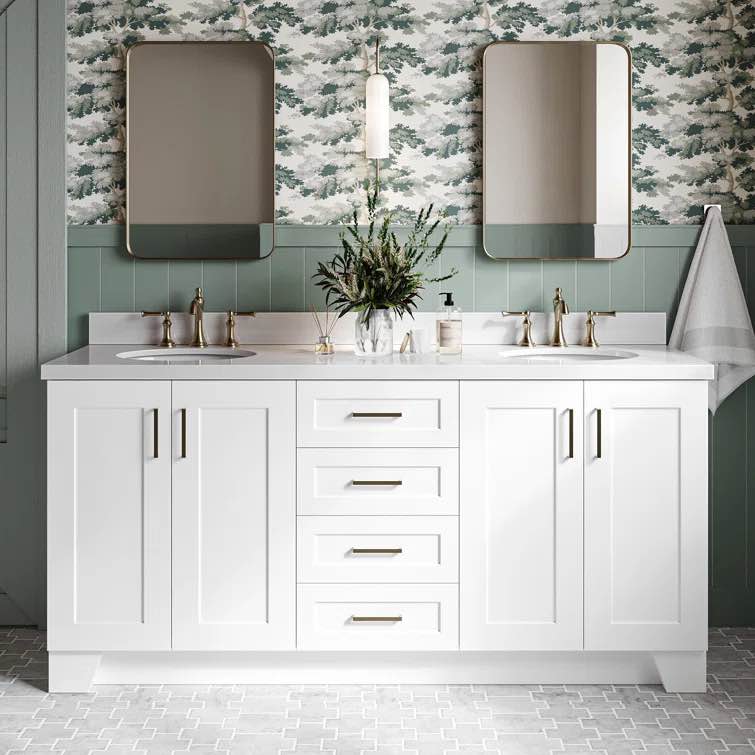 Freitas 72'' Solid Wood Double Bathroom Vanity with 1.5'' White Quartz Top Sink Shape: Rectangular, Base Finish: Gray