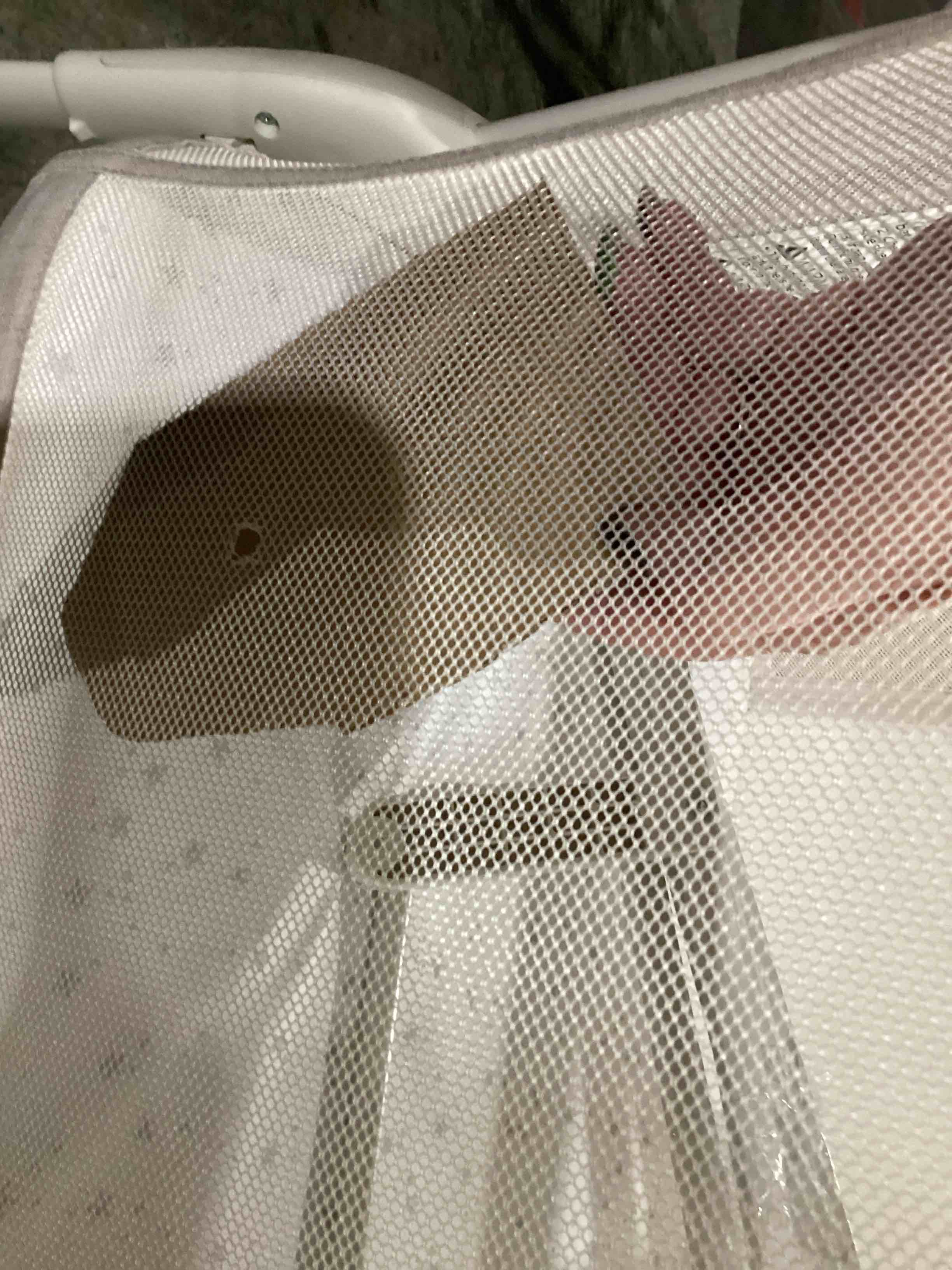 Condition photo showing Good Condition for small hole)harppa cuddly baby bassinet bedside sleeper, 3 in 1 rocking bassinet with mattress and soft cover, full mesh sides, 5 height adjustable with wheels for newborns, beige