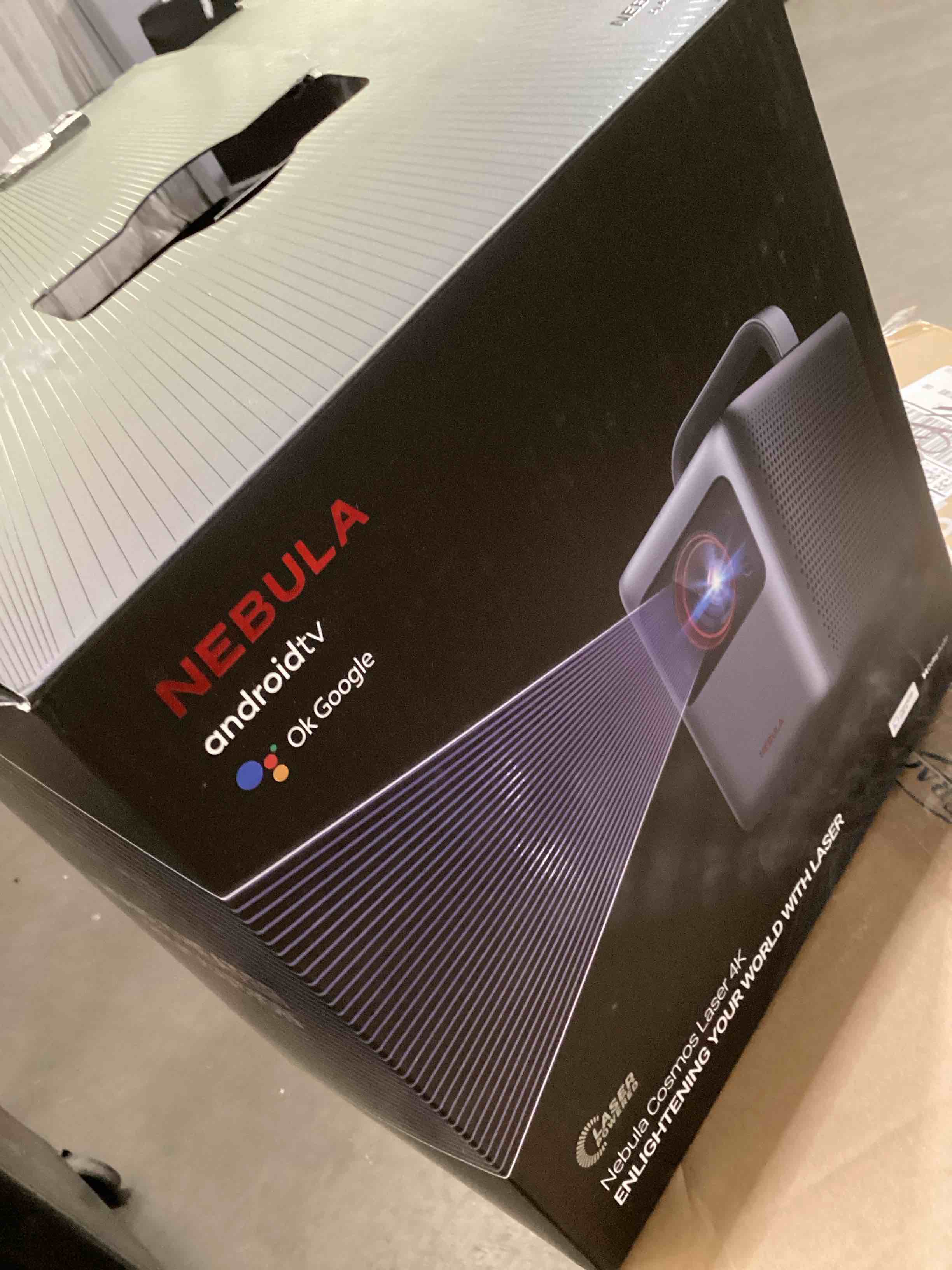Condition photo showing New/Like New for nebula cosmos laser 4k projector, 2200 ansi lumens, android tv with dongle, autofocus, auto keystone correction, screen fit, home theater projector with wi-fi & bluetooth, for office and business use cosmos 4k (2200 ansi)
