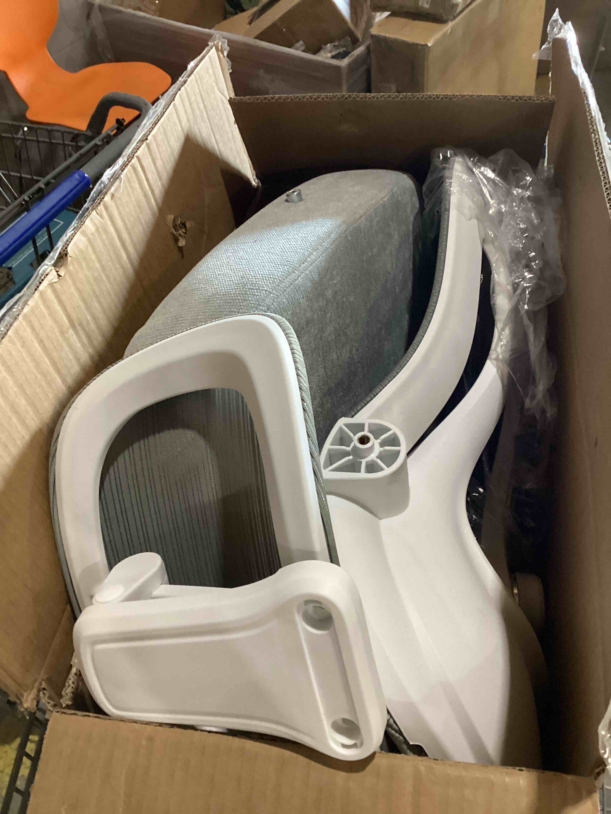 Condition photo showing As Is for MISSING PIECES Ergonomic Office Chair with Footrest - Adjustable Lumbar Support & Headrest, 90-160° Reclining Mesh Back Computer Chair - Home Office/Gaming, 350lbs Capacity (SGS Certified) Light Grey Modern