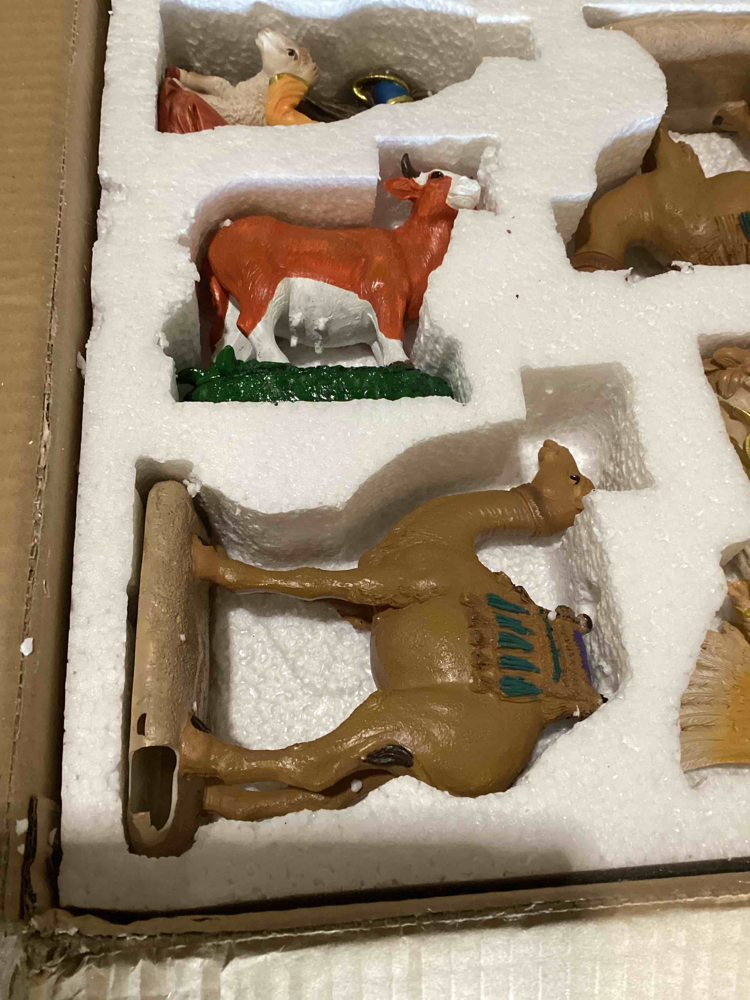 Condition photo showing As Is for Barydat Nativity Set for Christmas Indoor,7 Inch Scale Nativity Scene and Figures Resin Figures Religious Holy Family Christmas Table Decorations Xmas Tabletop Decorations Collection Gifts