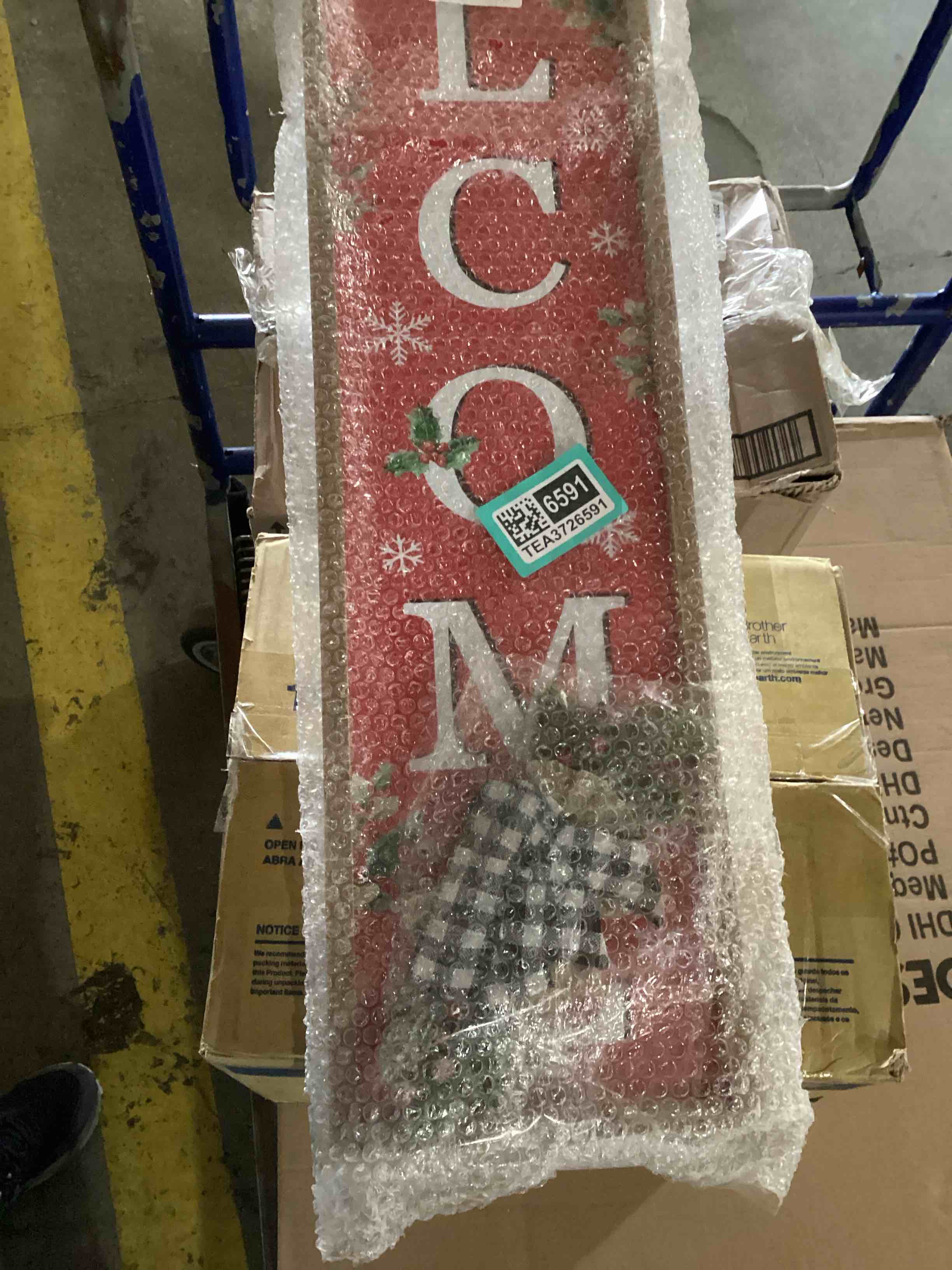 Condition photo showing As Is for Double-sided Welcome Wooden Sign Stand 