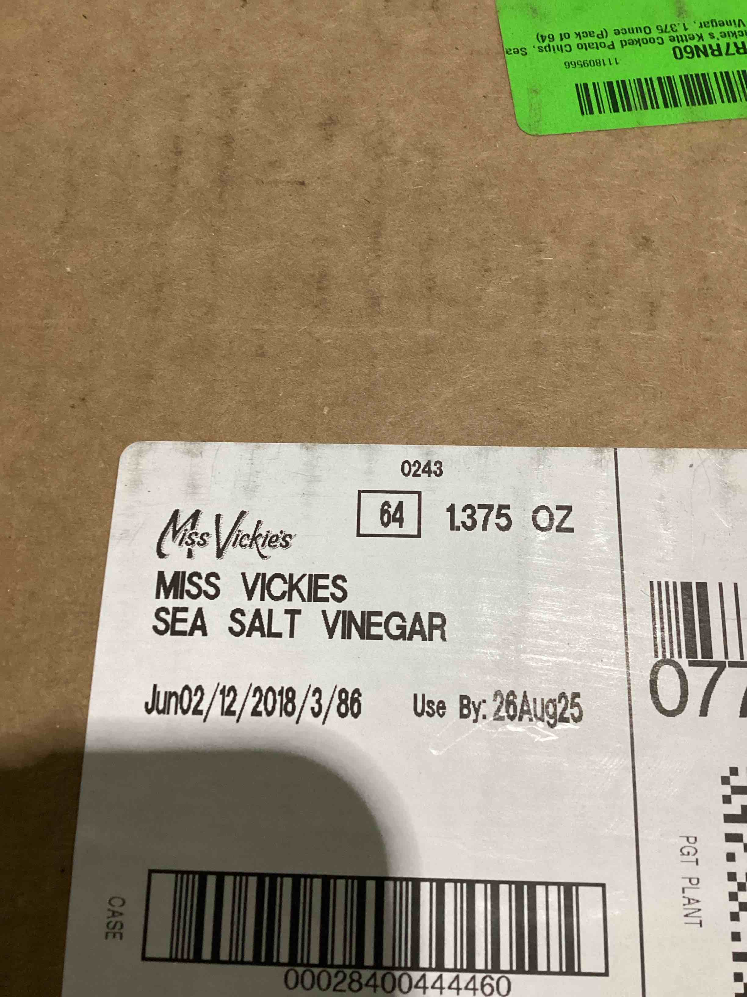 Condition photo showing As Is for BEST BUY DATE 08/26/2025 Kettle Cooked Potato Chips by Miss Vickie's Value Pack Bundled by SUPERDEALS | 1.375 Oz Bag | Sea Salt & Vinegar | Pack of 64