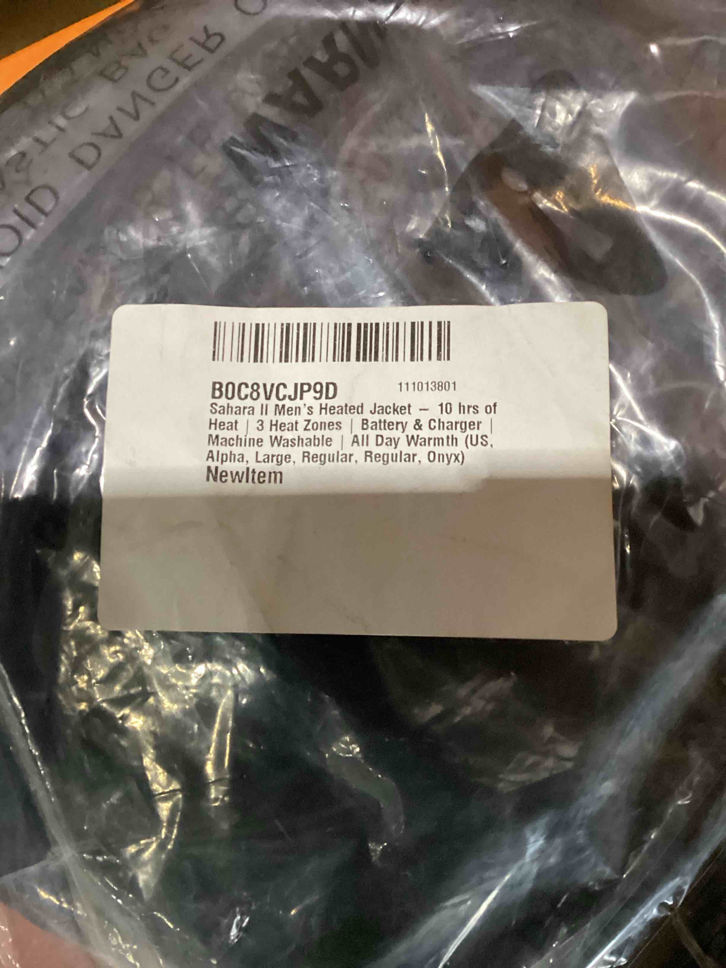 Condition photo showing As Is for Sahara II Men’s Heated Jacket - 10 hrs of Heat | 3 Heat Zones | Battery & Charger | Machine Washable | All Day Warmth Small Onyx