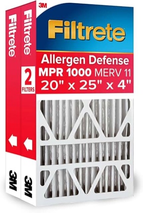 Filtrete 20x25x4, AC Furnace Air Filter, MPR 1000 DP, Micro Allergen Defense Deep Pleat, 2-Pack (actual dimensions 19.88 x 24.63 x 4.31)