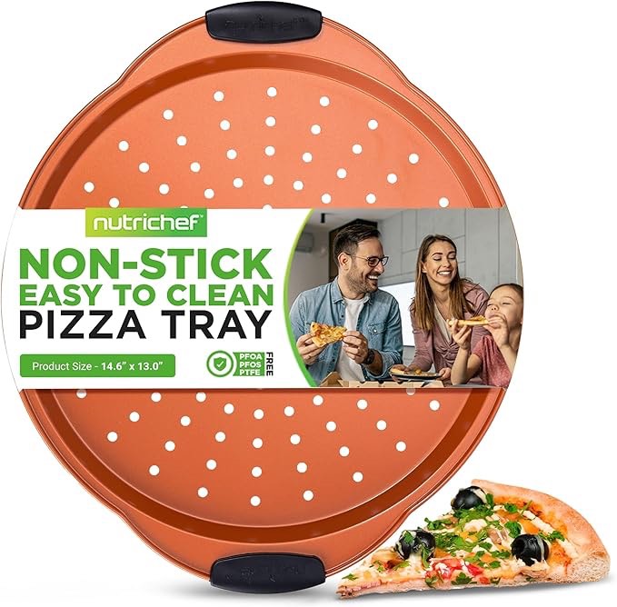 (2 pack)Pizza Pan 14-Inch Non-Stick Large with Perforated Round Carbon Steel Pizza Baking Pan, suitable for home and restaurant use. Pizza Tray, Dishwasher Safe (copper)
