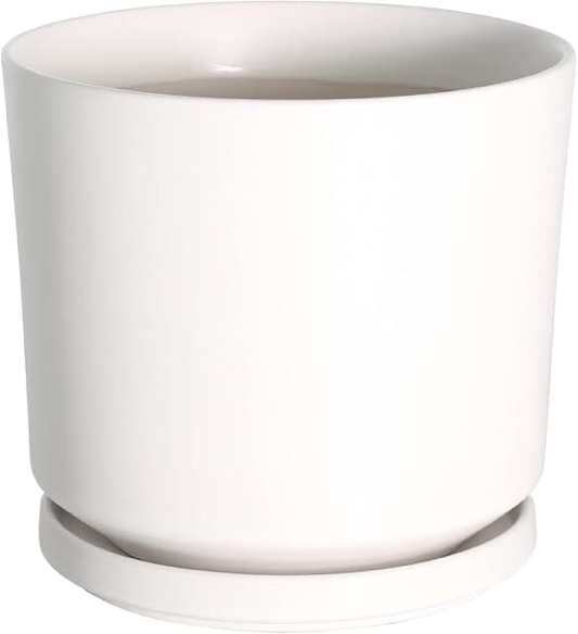 Pageqiu Plant Pots Indoor 7.5 inch White Ceramic Planters with Matte Finish - Sturdy Flower Pots with Drainage Hole and Saucer