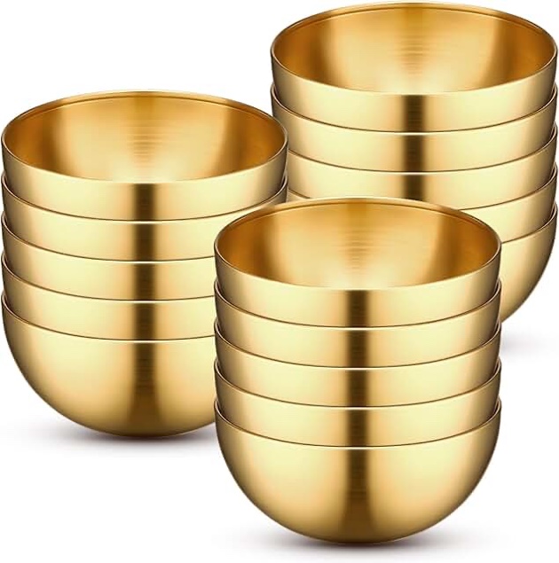 Nugo 20 Pcs Gold Mixing Bowls Decorative Metal Stainless Steel Bowls for Salad Dessert Cereal Fruit Snack Facial Soup Party Serving Cooking Baking Prepping Storing 