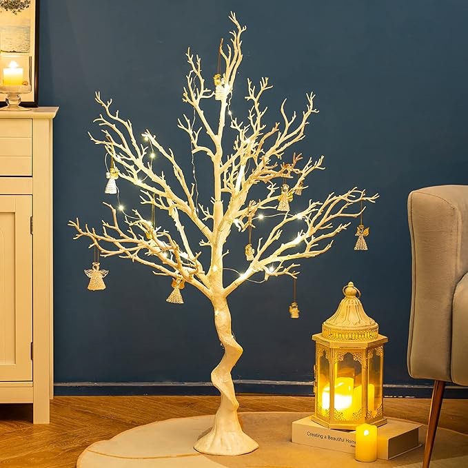 sziqiqi white artificial trees for wedding party decoration fake tree indoor for home decor centerpiece table decorations christmas halloween 3.4ft tall 3.44ft-1pcs white