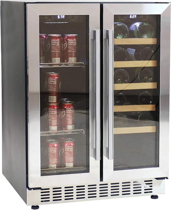 Sunnydaze 20-Bottle/63-Can Capacity Dual-Zone Wine and Beverage Refrigerator with Independent Temperature Control and LED Light