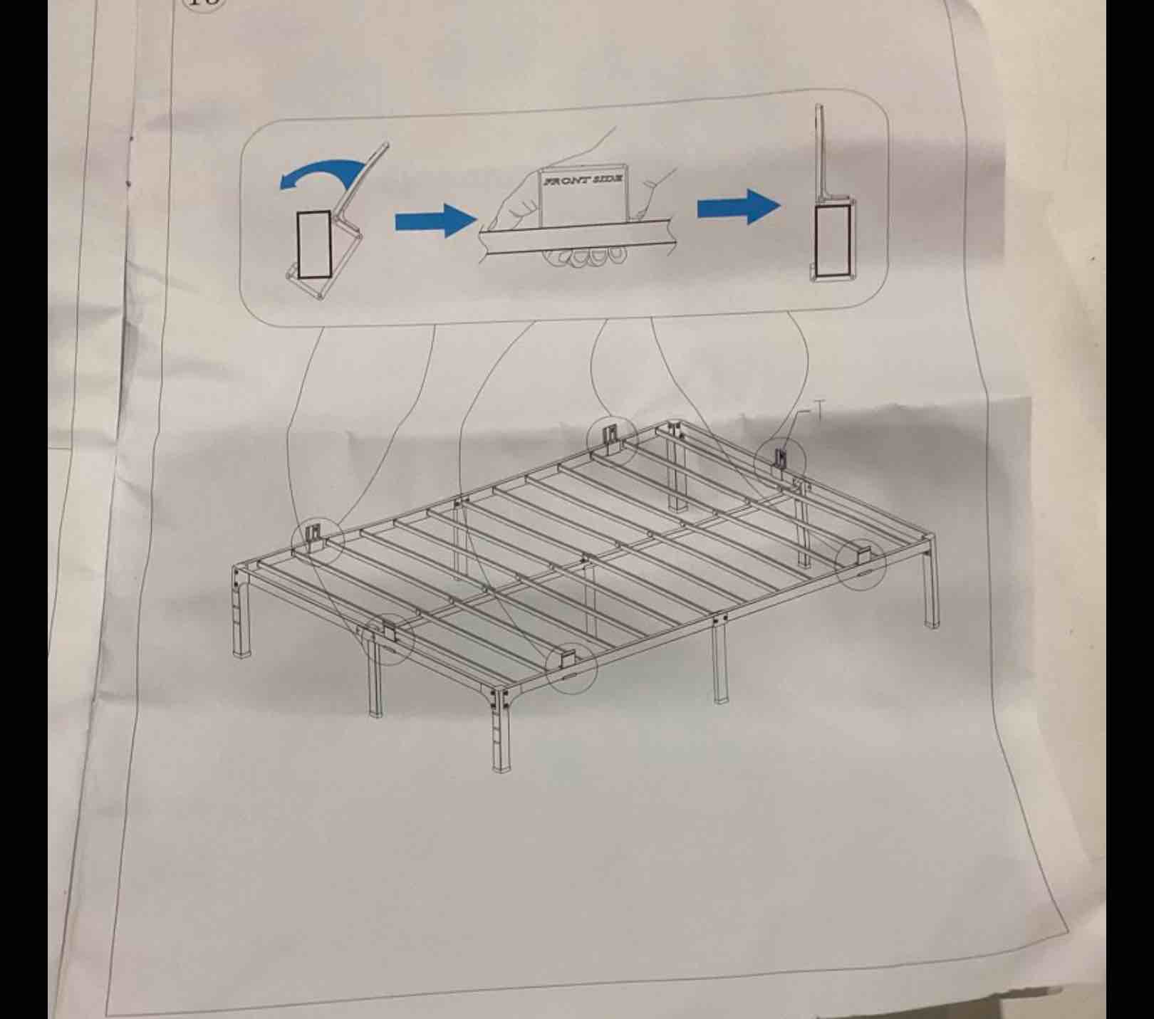Condition photo showing As Is for metal bed frame,queen size bed frame with storage space,heavy duty sturdy mattress foundation,easy assembly,no box spring needed, black,16 inch,queen
