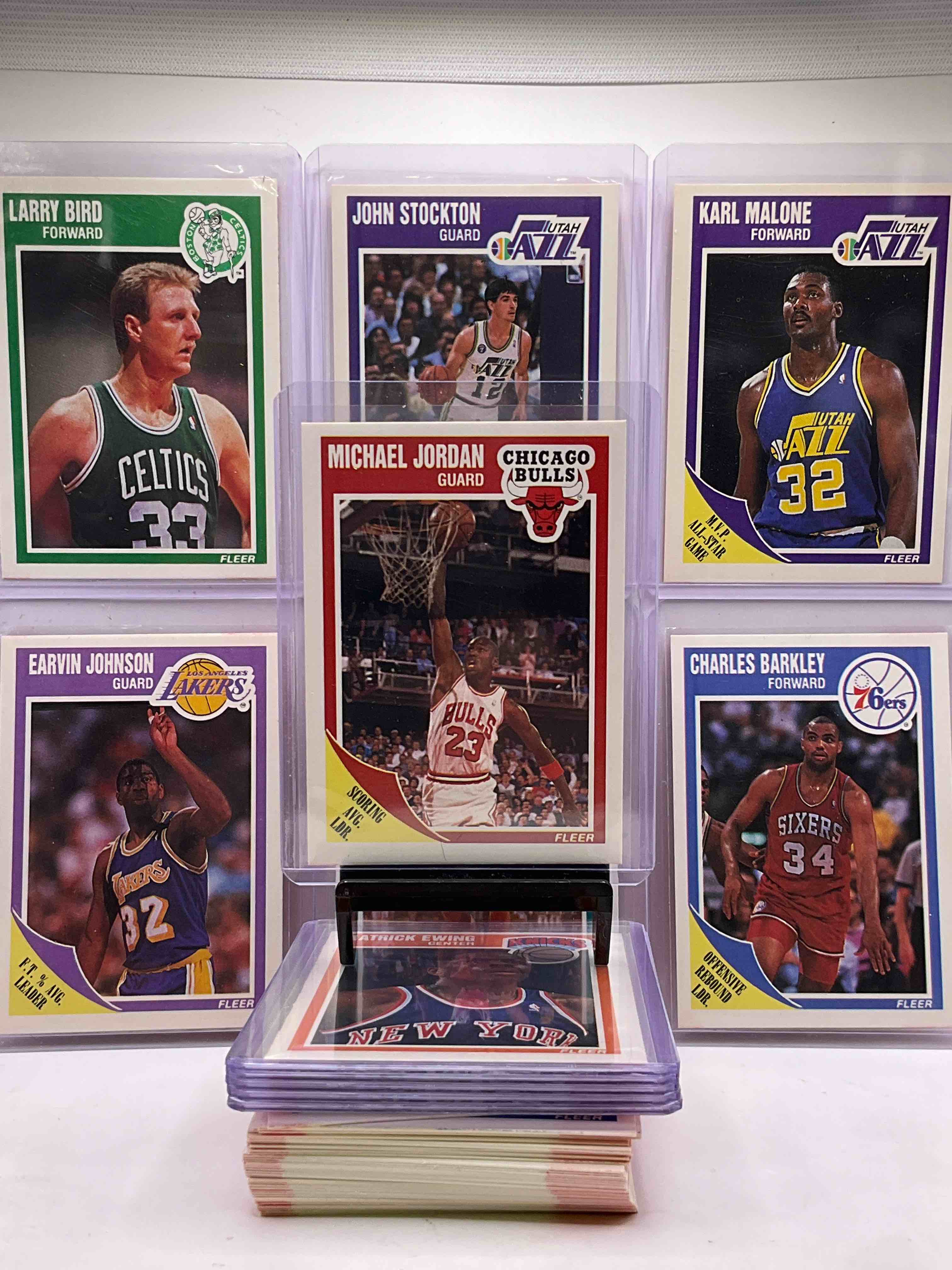 Holy Grail Basketball! 1989 Fleer Basketball Cards! 50 Card Craziness! One Of The Most Coveted Michael Jordan, Larry Bird, Magic Johnson, Charles Barkley & Karl Malone Cards! Along With Other Nice 1989 Fleer Basketball Cards! Karl Malone, Reggie Miller, Dominique Wilkins & More! These Cards Are Super Rare, Only Three Years Off From A Jordan Rookie! Awesome Base Cards Combo! Wow! Mixed With A Variety Of Other Cards, Doesn’t Get Better Than This!