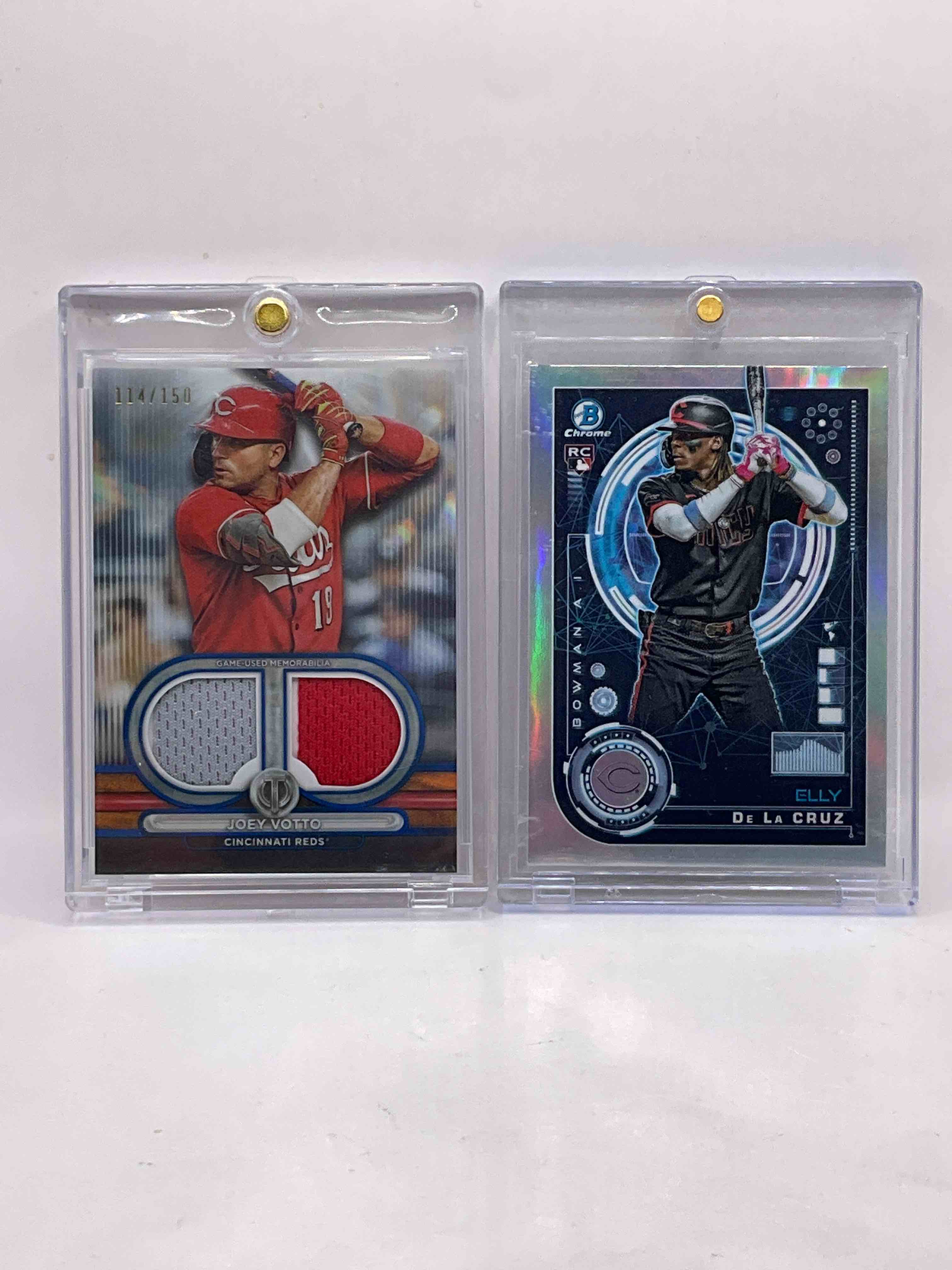 Insane Reds Lot! Joey Votto Topps Dual Relic Game- Worn Patch /150,  Paired With An Elly De La Cruz Bowman Chrome Rookie Card & Many Other Rookies, Numbered Cards & More! Awesome 25 Card Reds Lot!