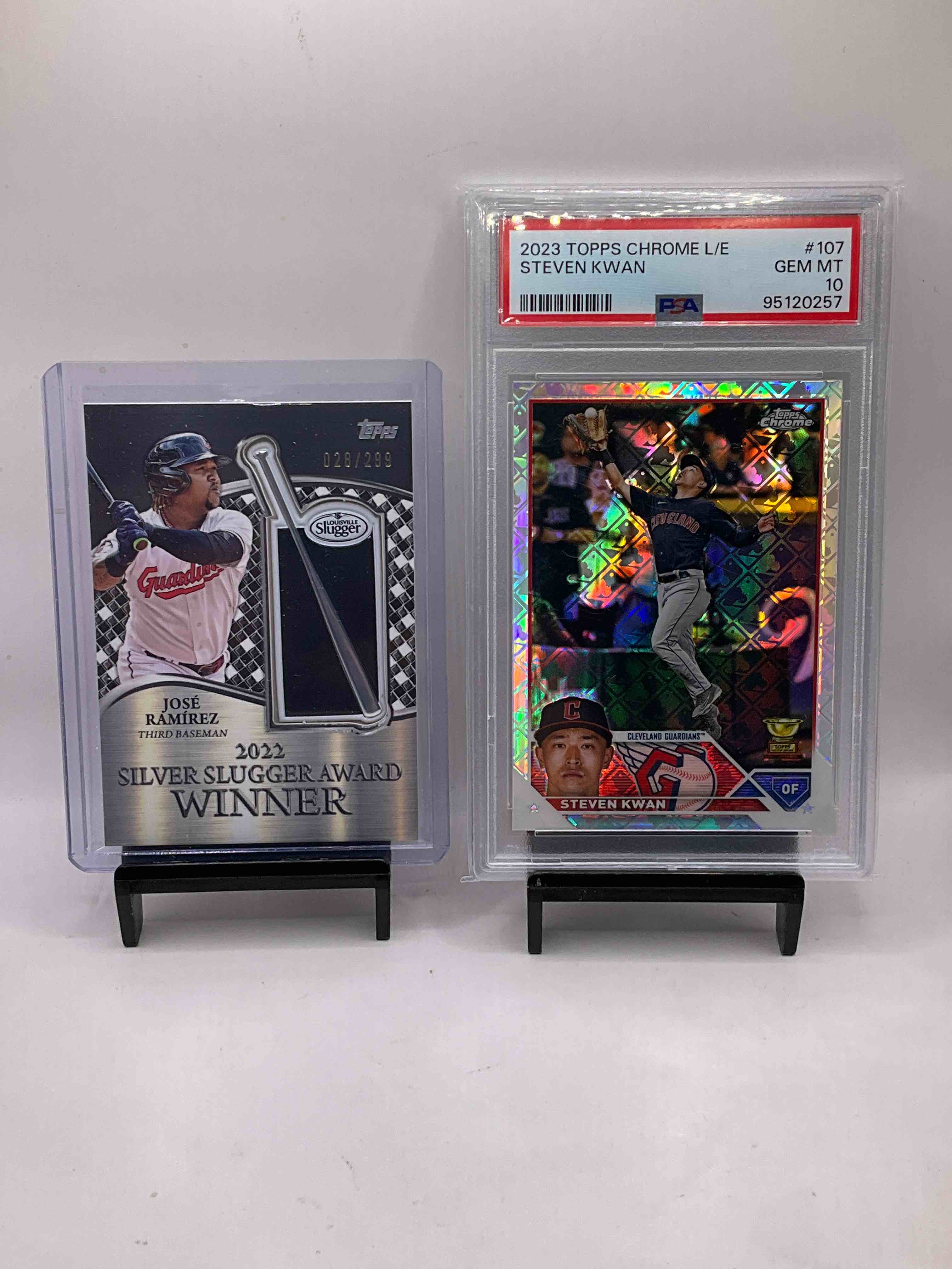 Guardians Insanity! Jose Ramirez Slugger Topps Card, Silver Slugger Award Winner Card 028/299, Gem Mint 10 2023 Topps Chrome Steven Kwan MLB Refractor & More! Guardians 25 Card Lot!