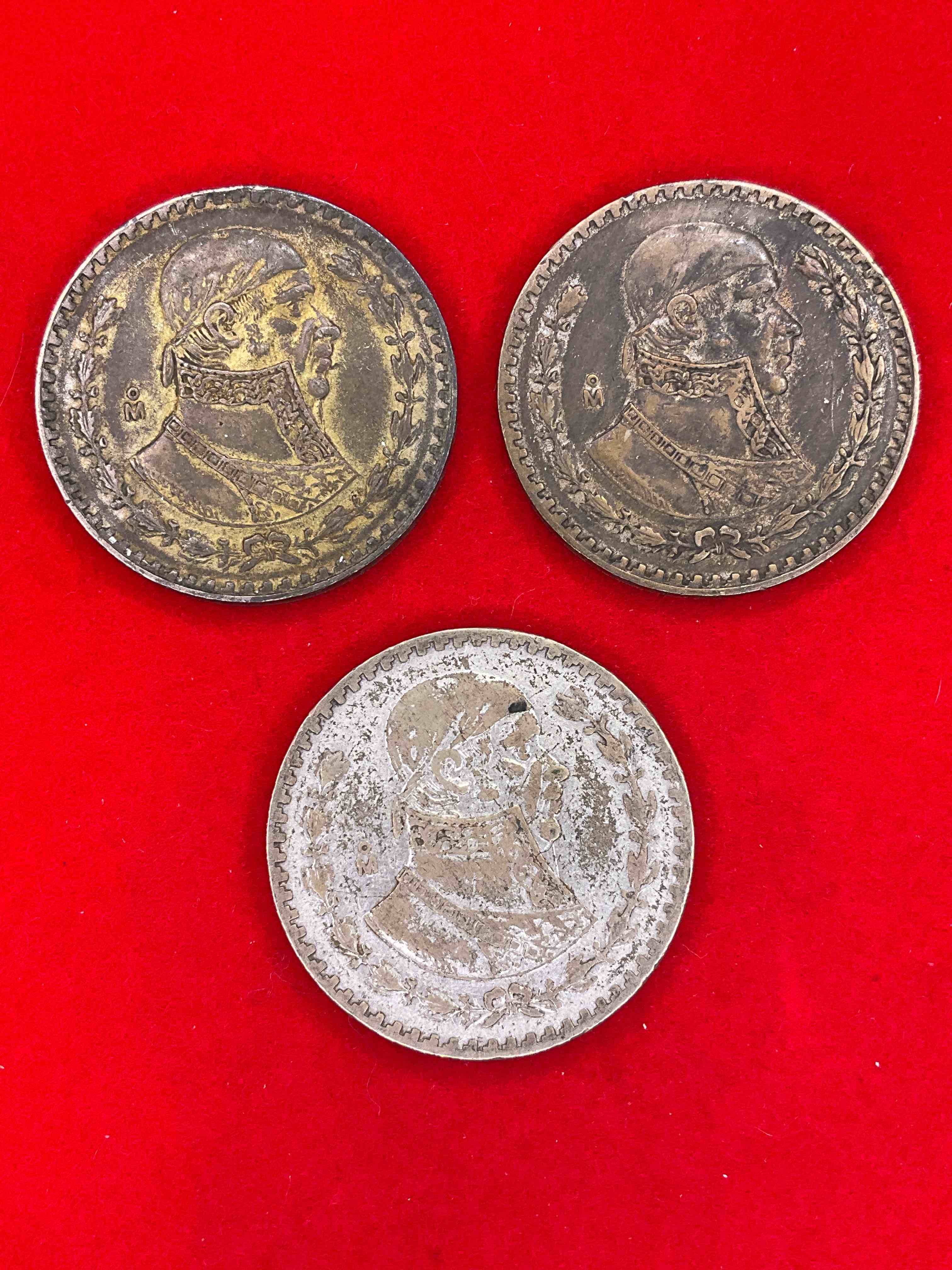 1950's/60's Vintage Mexican Silver Coins! These Partial Silver (.100) Large Circulated Coins Are Originally One Peso, Feature A Portrait Of Mexican Revolutionary Hero Miguel Hidalgo, & Have An Awesome Size, Look & Feel. Invest In Vintage Mexican Silver!