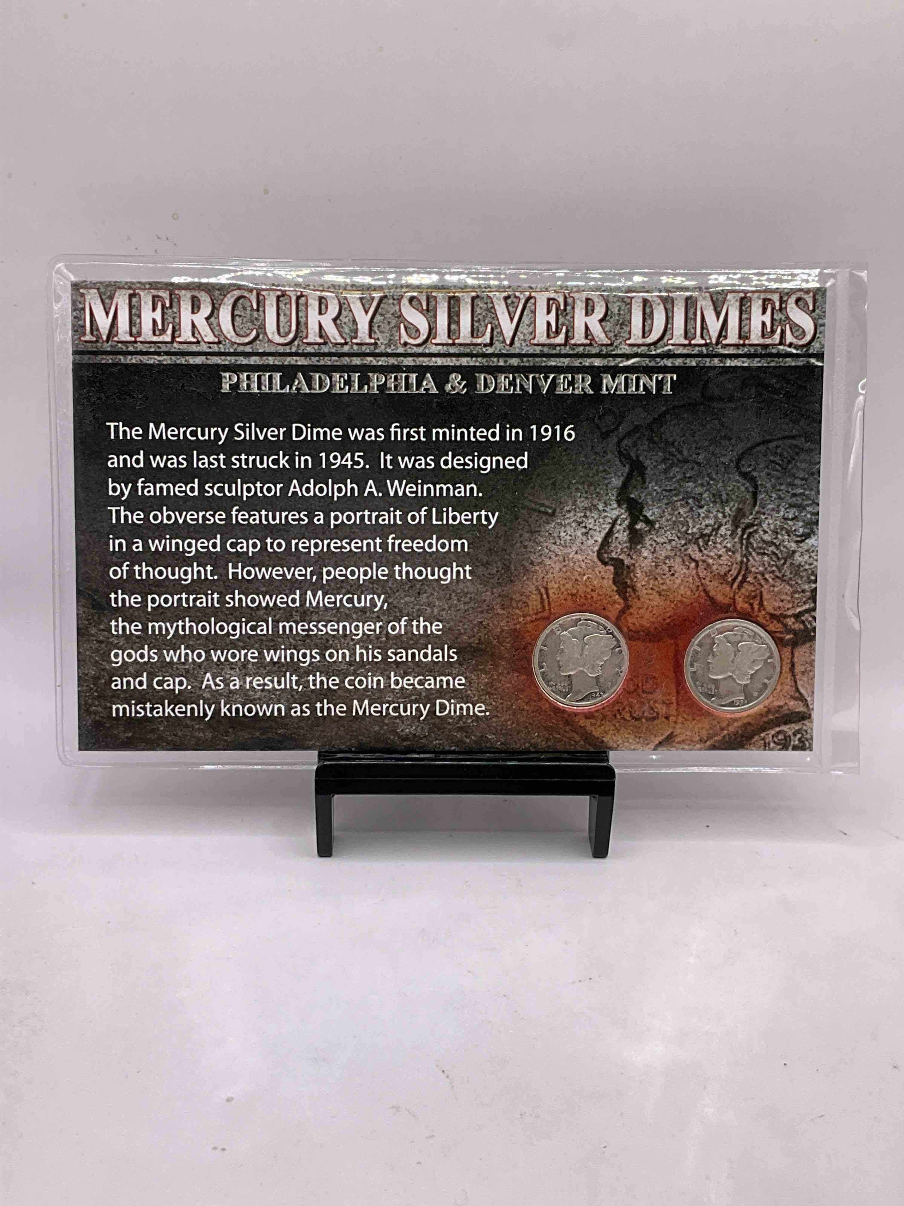 Mercury Silver Dimes In Gorgeous Display Piece! Silver Mercury Dimes Were Minted From 1916-1945, Here Are Nice Versions (1943 & 1936) Minted In Philly & Denver. Authentic Collector Display Piece Has Tons Of Cool & Historical Information. A Great Way To Invest in Precious Metals & Also Makes For An Awesome Piece Of History!