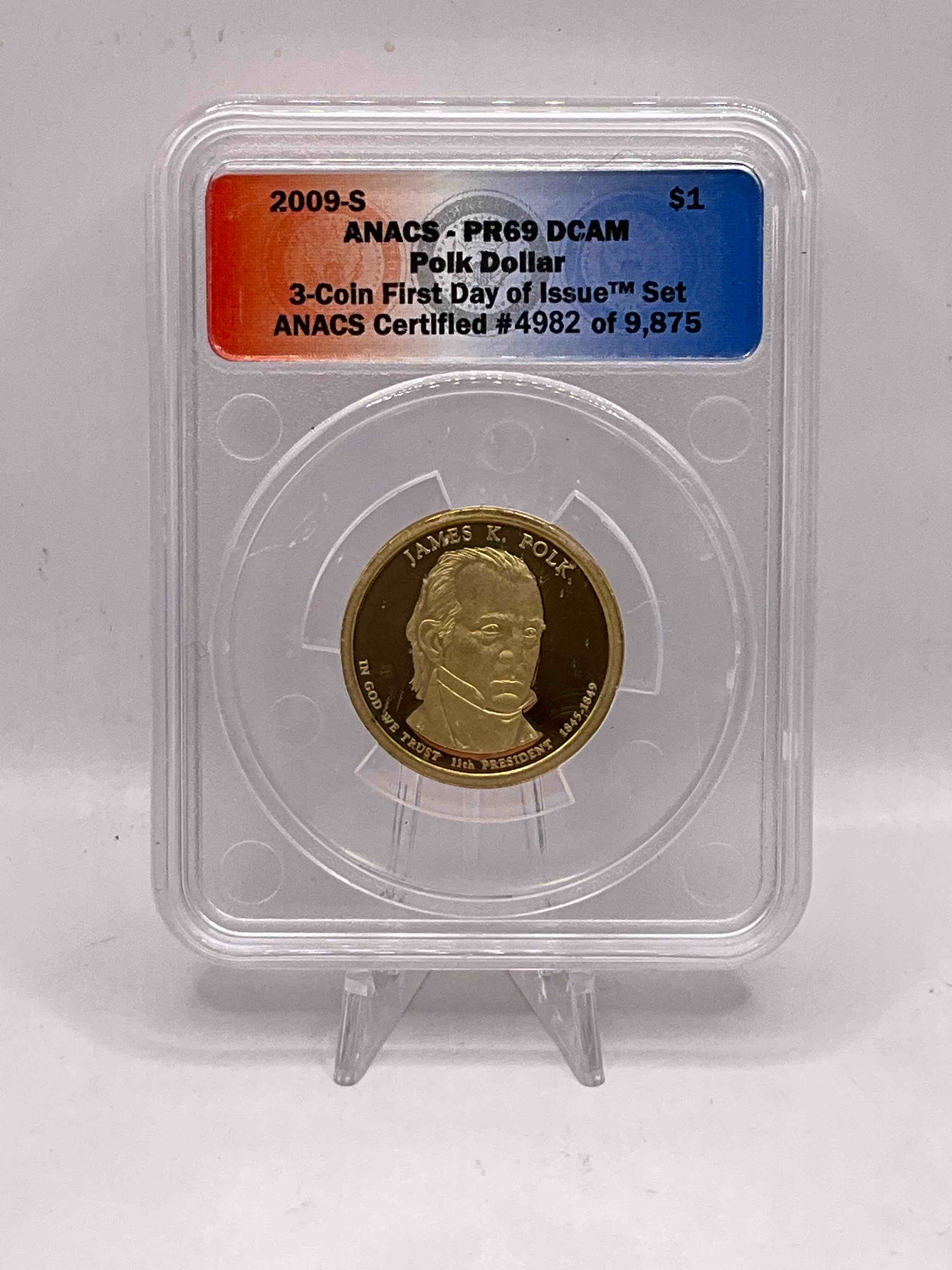 Certified Presidential Polk Dollar! This Stunning Uncirculated 2009 One Dollar James K. Polk Dollar Coin Is Perfect For Collectors & History Buffs. Comes In Numbered, Certified ANACS Case. Coin Is Stunning Gold In Color (Not Actual Gold), & Consist Mostly Of Copper. A Cool Piece Of American History!