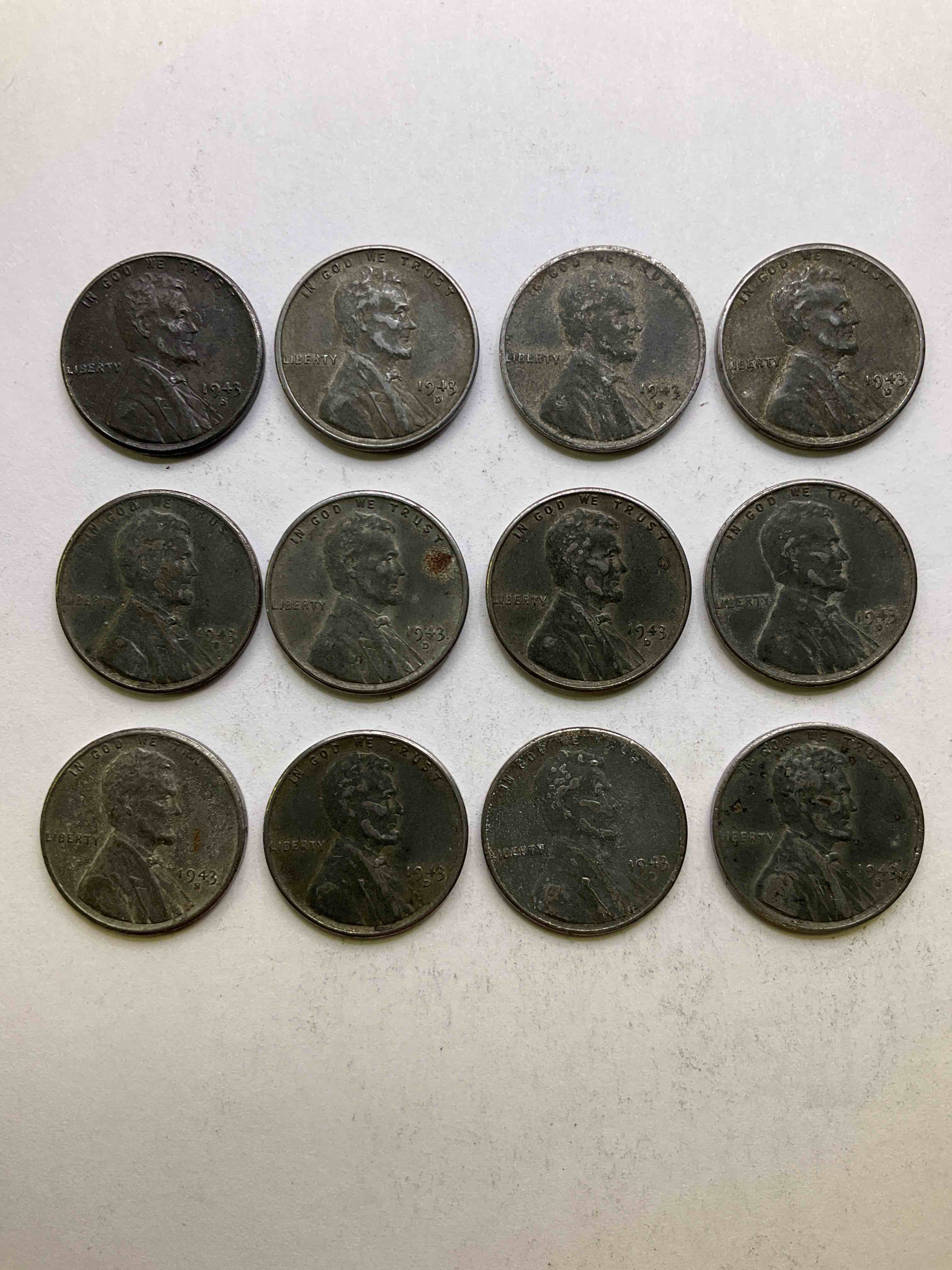 1943 World War II History! Did You Know That In 1943 Copper Was So Valuable For Making Ammunition That The U.S. Treasury Made Pennies Out Of Steel?! 1943 STEEL Pennies Have Become Valuable, Rare Collector Items! Up For Auction Are Rare WWII Steel Pennies Appearing Circulated, Includes The Much Rarer San Francisco & Philly Mint! Own Pieces Of World War II History That Are An Awesome Investment!