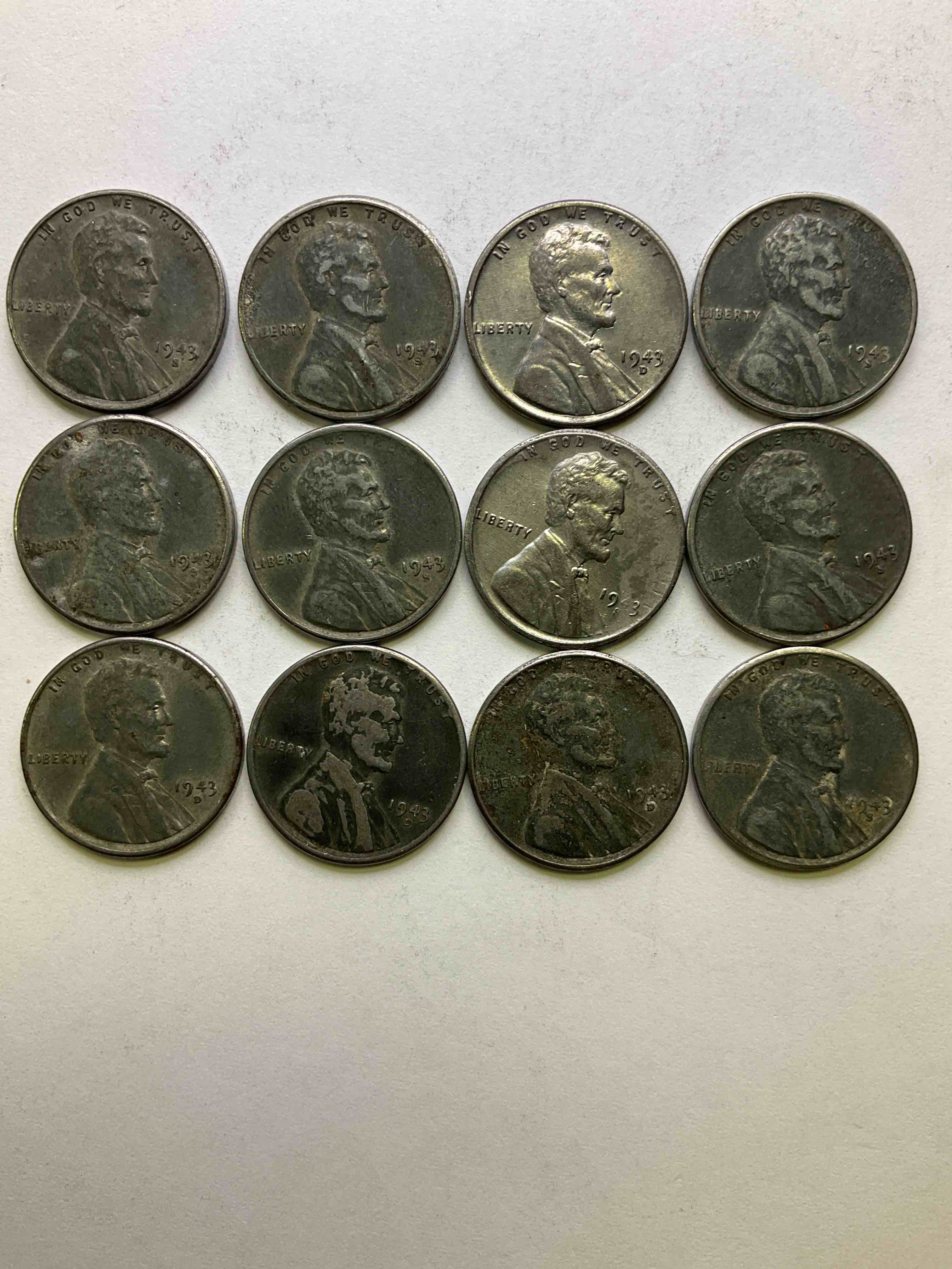 1943 World War II History! Did You Know That In 1943 Copper Was So Valuable For Making Ammunition That The U.S. Treasury Made Pennies Out Of Steel?! 1943 STEEL Pennies Have Become Valuable, Rare Collector Items! Up For Auction Are Rare WWII Steel Pennies Appearing Circulated, Includes The Much Rarer San Francisco & Philly Mint! Own Pieces Of World War II History That Are An Awesome Investment!