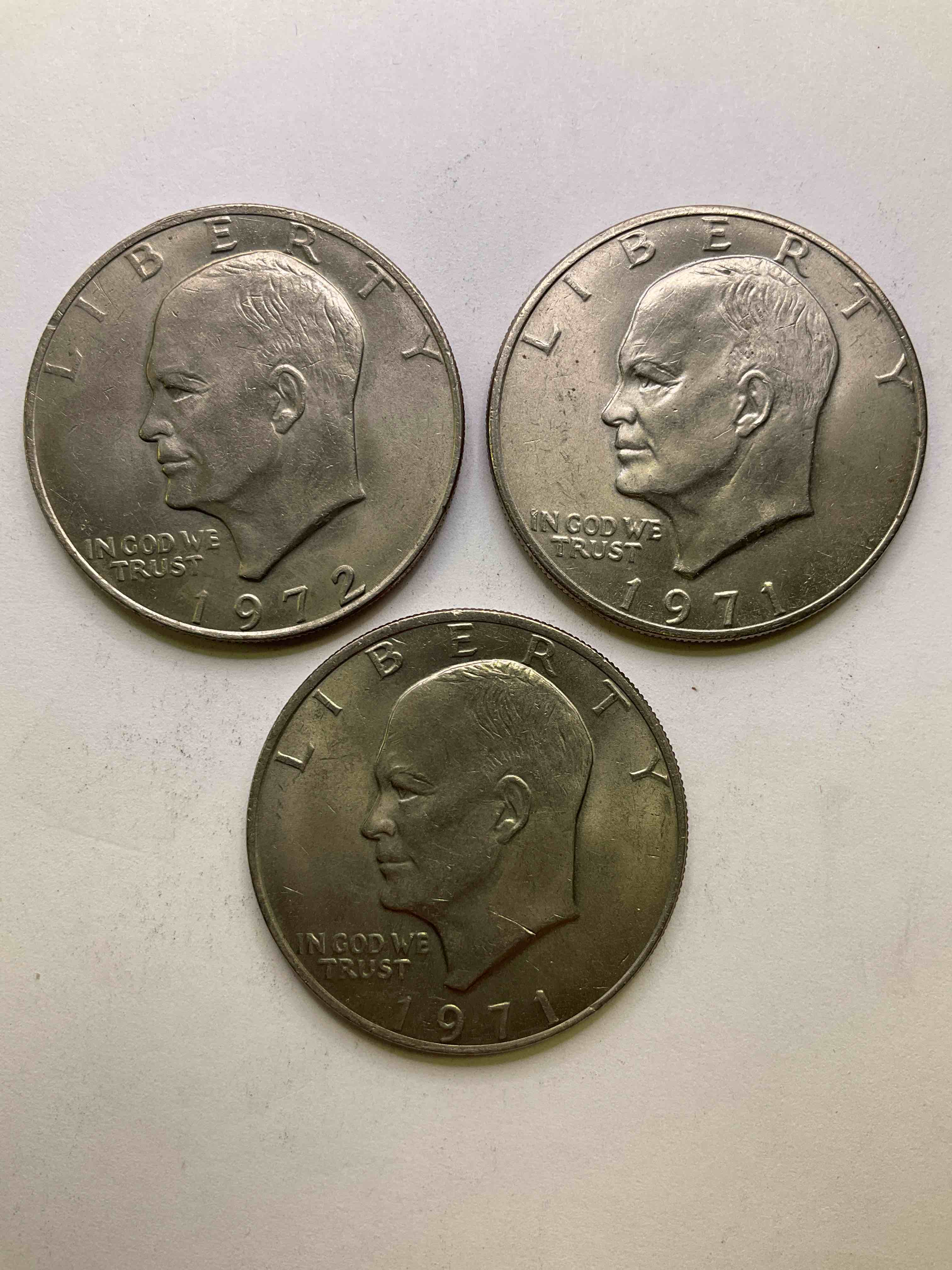 Eisenhower Dollar Coins! These Striking, Large U.S. Coins Were Minted From 1971-1978. Here Are Gorgeous Of Examples Of "Ike" Dollars In Varying Years, Including 1976 Bicentennial. These Coins Have Become Immensely Popular With Collectors & Some Have Great Toning!