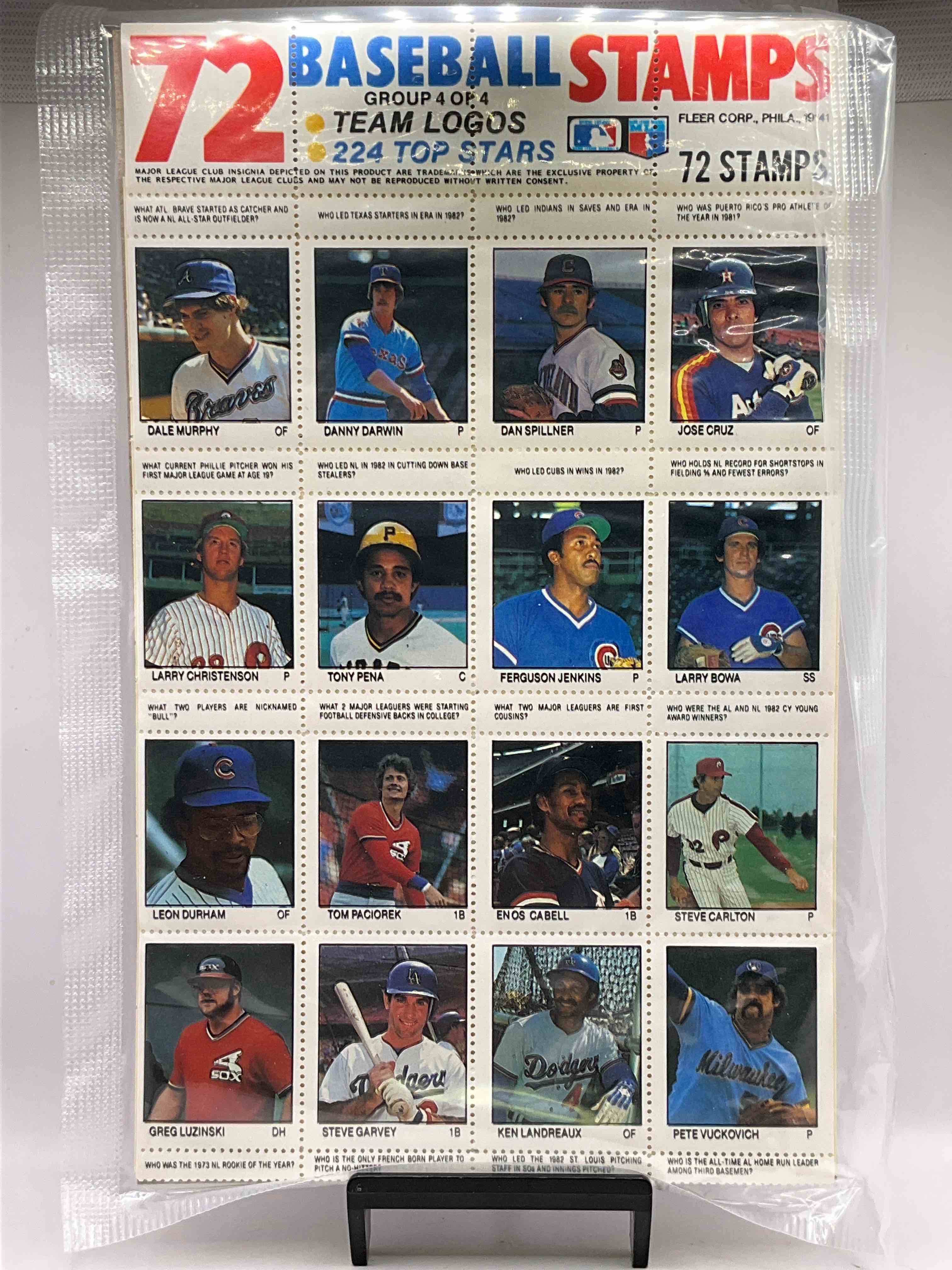 1983 Rarity! Fleer Baseball Stamps, Sealed & Directly From Sealed Retail Case! Each Package Contains 72 Baseball Stamps Of The Top MLB Players Of 1983! This Lot Is For Each Grouping From That Year (Group 1-4), So You Will Receive 288 Unique Stamps When Winning this Lot, Which Is Every Stamp From Fleer 1983! Very Cool Sports Card Memorabilia!