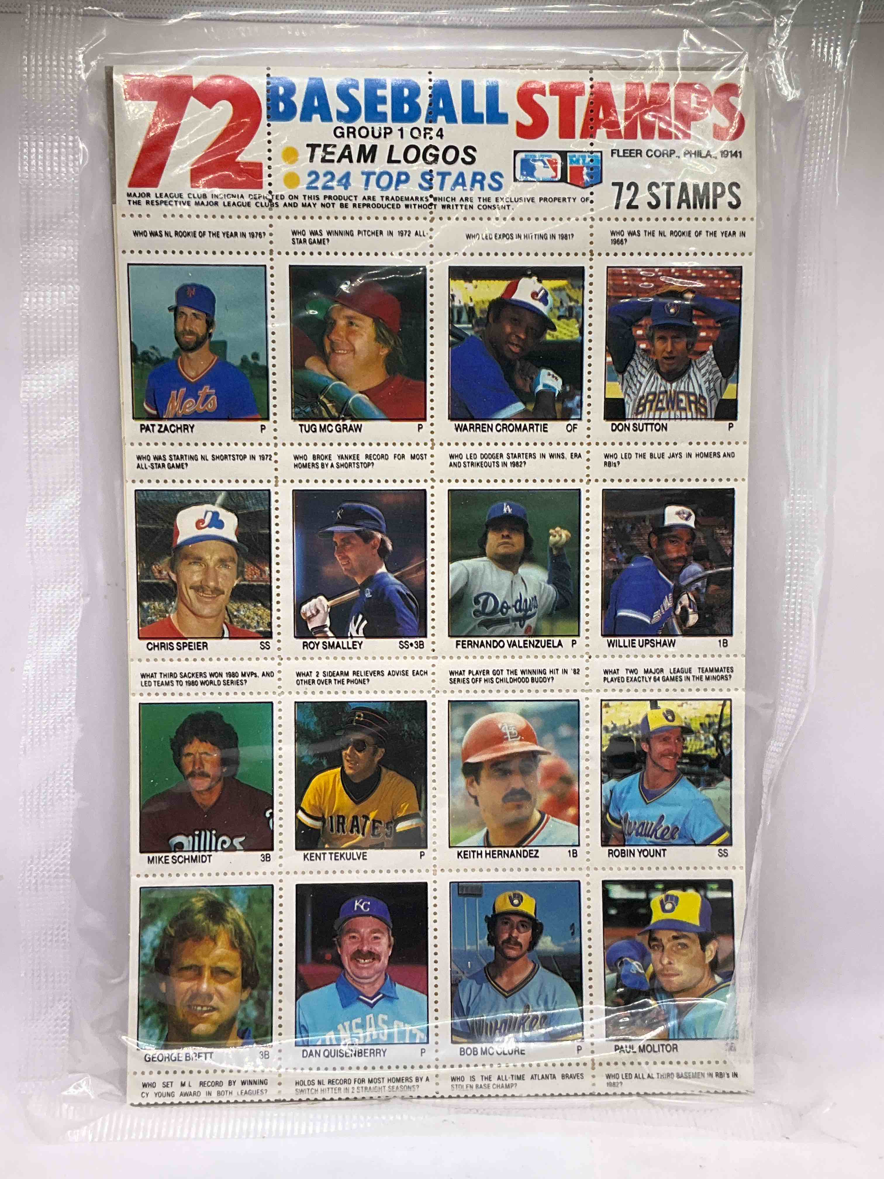 1983 Rarity! Fleer Baseball Stamps, Sealed & Directly From Sealed Retail Case! Each Package Contains 72 Baseball Stamps Of The Top MLB Players Of 1983! This Lot Is For Each Grouping From That Year (Group 1-4), So You Will Receive 288 Unique Stamps When Winning this Lot, Which Is Every Stamp From Fleer 1983! Very Cool Sports Card Memorabilia!