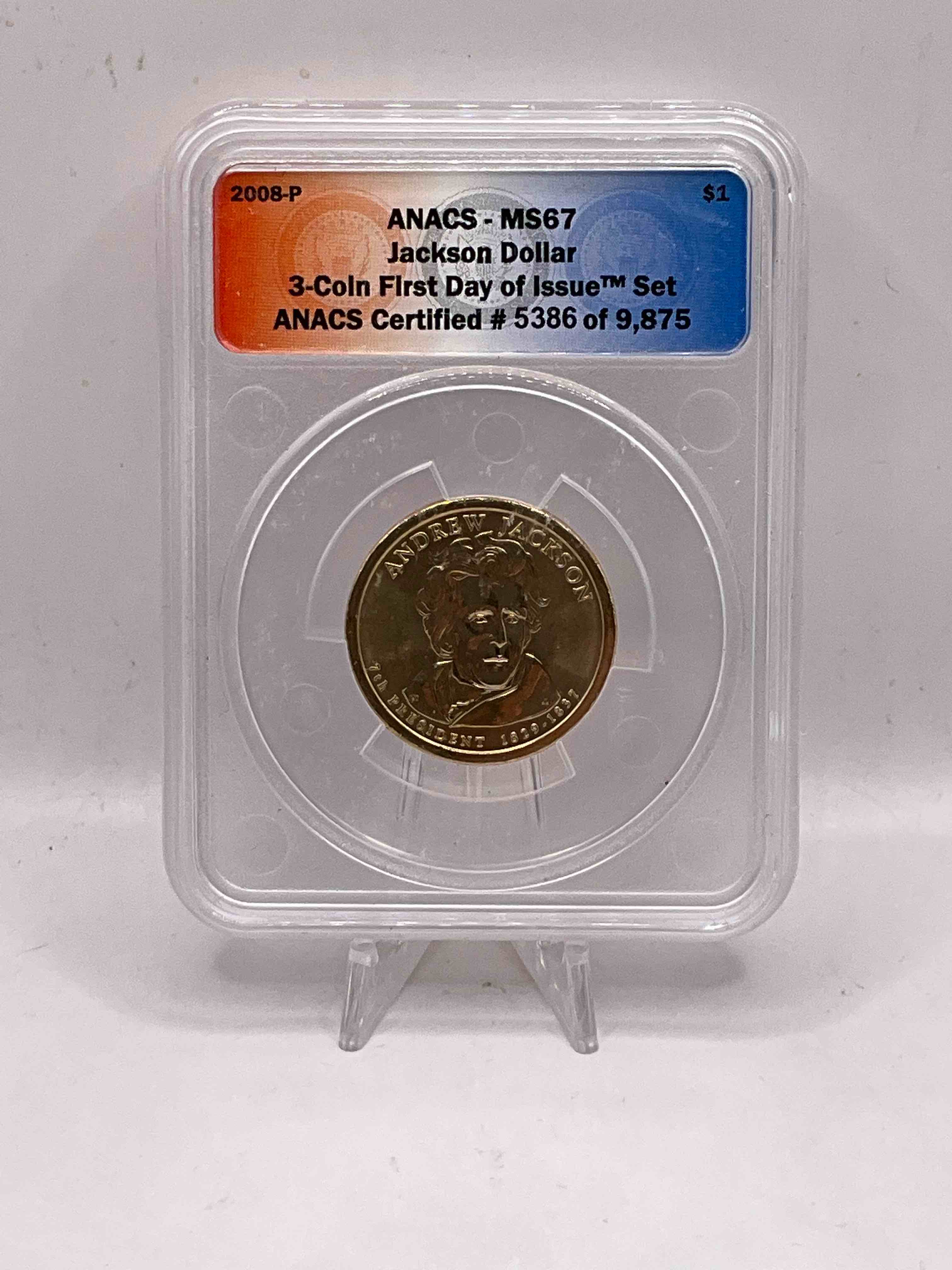 Certified Presidential Andrew Jackson Dollar! This Stunning Uncirculated 2009 One Dollar Andrew Jackson Dollar Coin Is Perfect For Collectors & History Buffs. Comes In Numbered, Certified ANACS Case. Coin Is Stunning Gold In Color (Not Actual Gold), & Consist Mostly Of Copper. A Cool Piece Of American History!