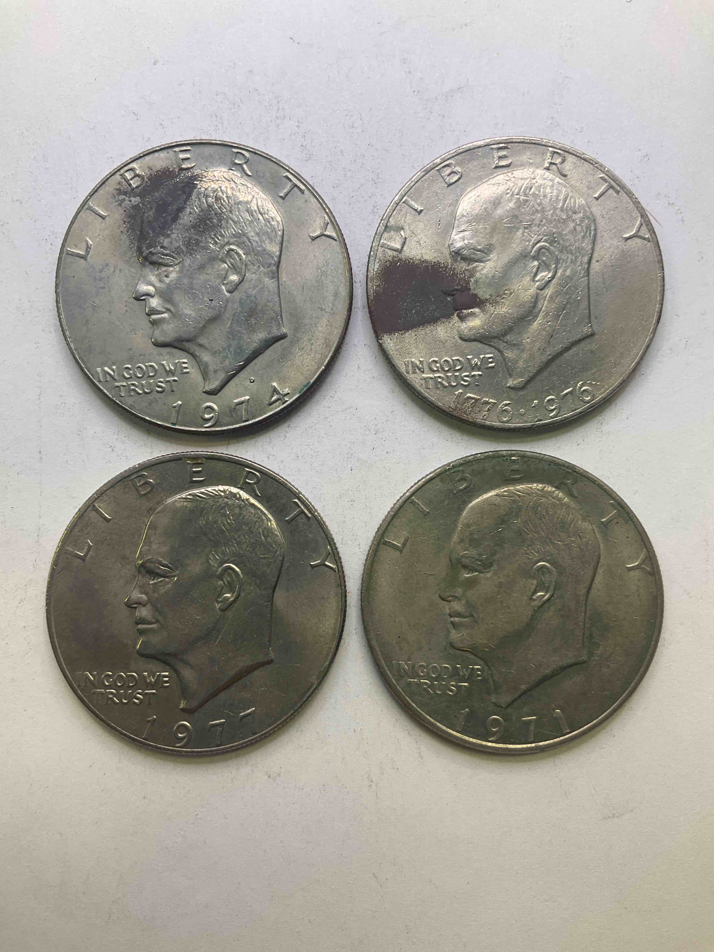 Eisenhower Dollar Coins! These Striking, Large U.S. Coins Were Minted From 1971-1978. Here Are Gorgeous Of Examples Of "Ike" Dollars In Varying Years, Including 1976 Bicentennial. These Coins Have Become Immensely Popular With Collectors & Some Have Great Toning!