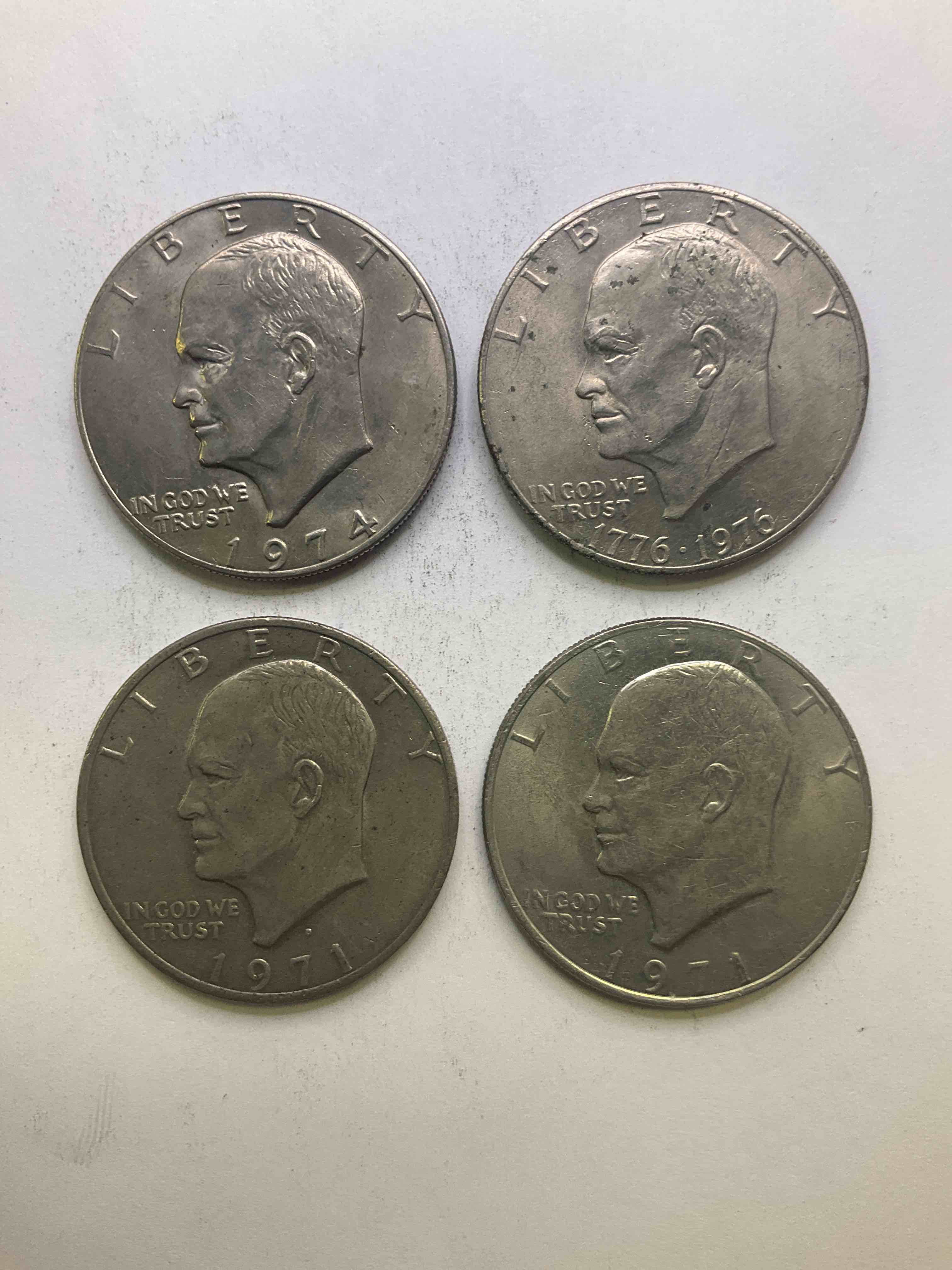 Eisenhower Dollar Coins! These Striking, Large U.S. Coins Were Minted From 1971-1978. Here Are Gorgeous Of Examples Of "Ike" Dollars In Varying Years, Including 1976 Bicentennial. These Coins Have Become Immensely Popular With Collectors & Some Have Great Toning!