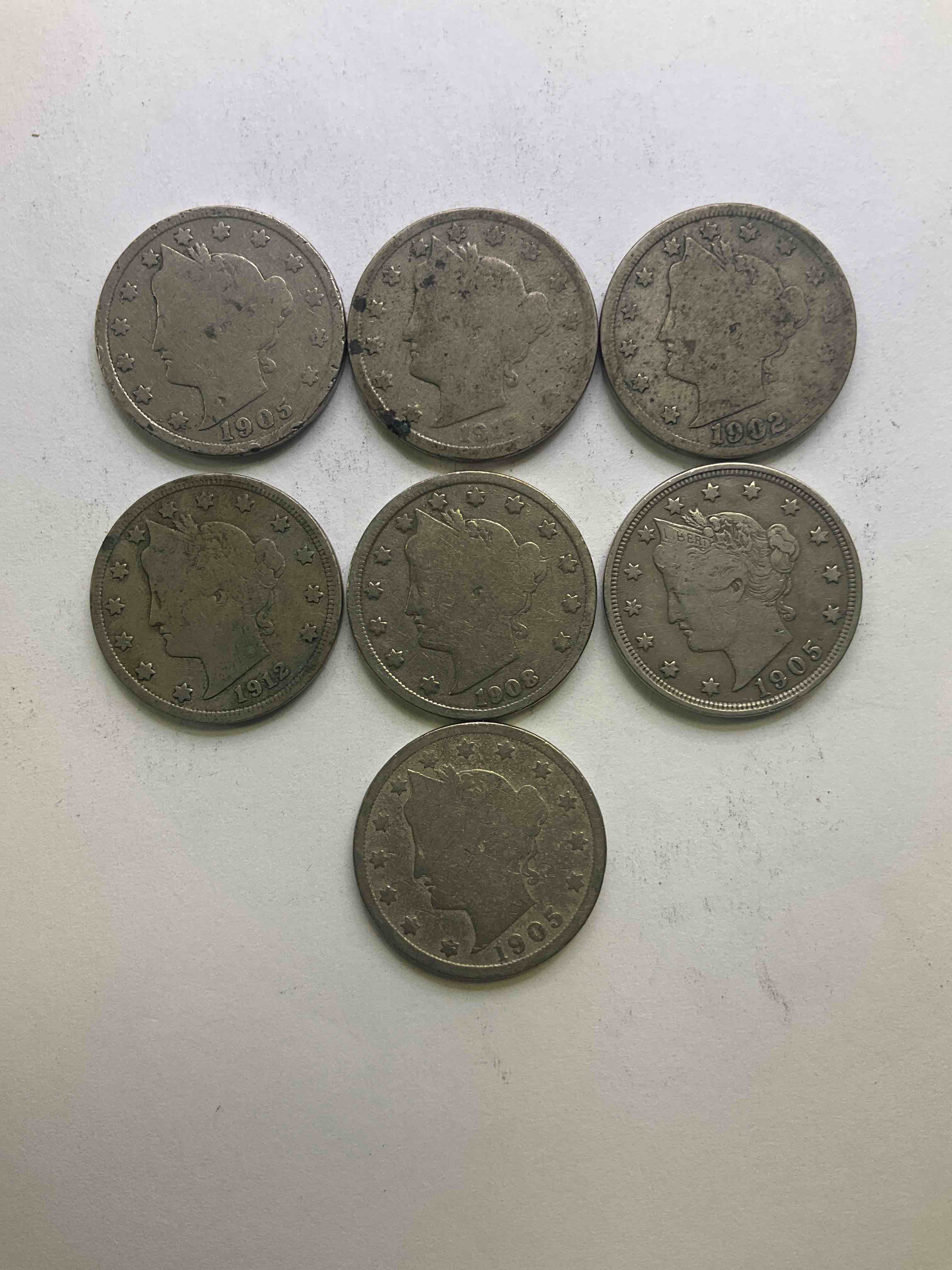 Year Of The Titanic! Antique U.S. Liberty Head "V Nickels," Minted From 1883 To 1913, Date On! Includes Rare 1912 Edition, The Year Of The Sinking Of The Titanic! Own A Piece Of History Great For Coin Collectors! Liberty Head V Nickels Were Minted Up Until 1913 & Were The Style Of Nickels Before Buffalo Nickels. Own Some Cool Pieces Of History! Rare To See These Coins With The "Date On" In Circulated Condition!