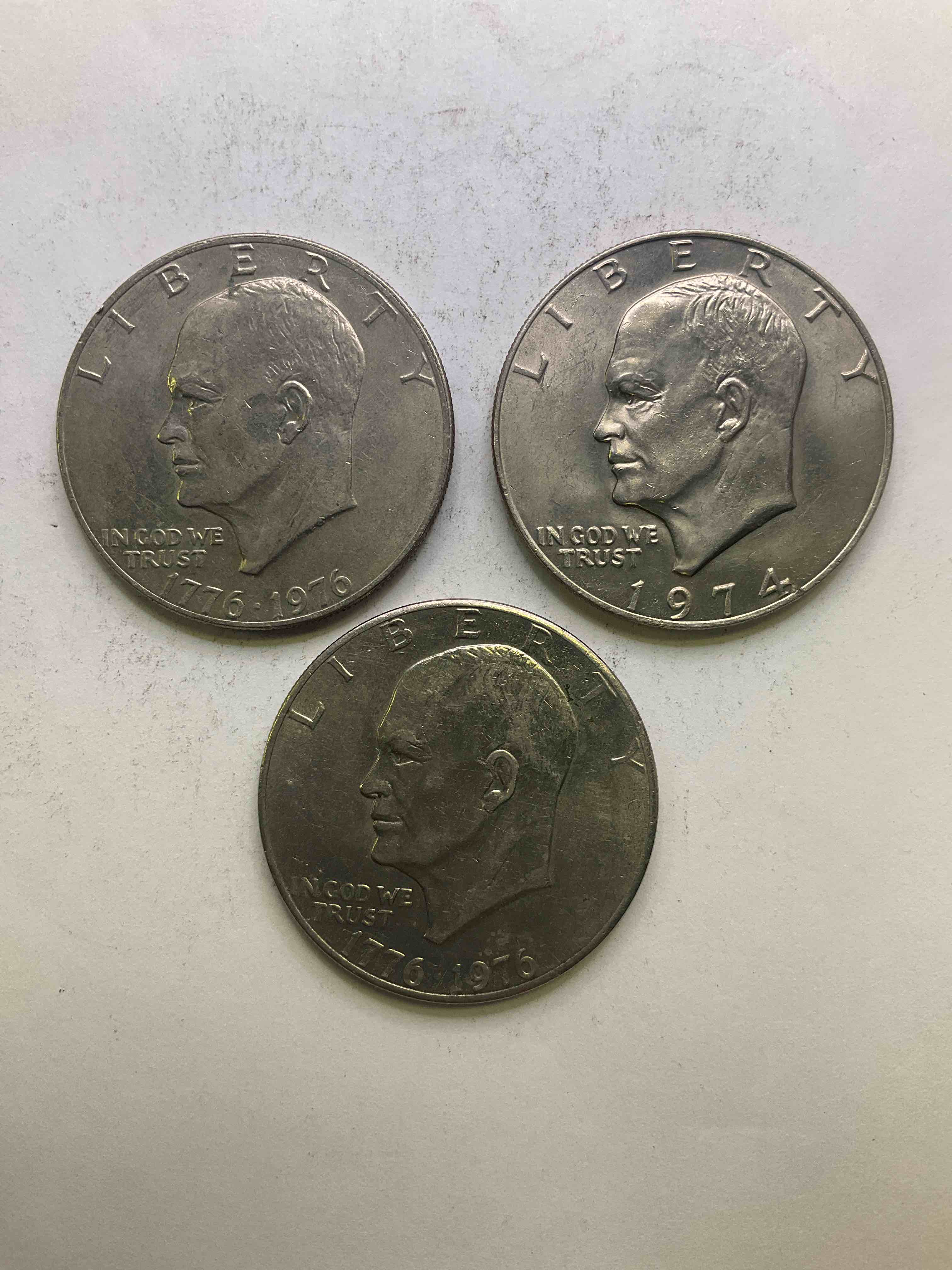 Eisenhower Dollar Coins! These Striking, Large U.S. Coins Were Minted From 1971-1978. Here Are Gorgeous Of Examples Of "Ike" Dollars In Varying Years, Including 1976 Bicentennial. These Coins Have Become Immensely Popular With Collectors & Some Have Great Toning!