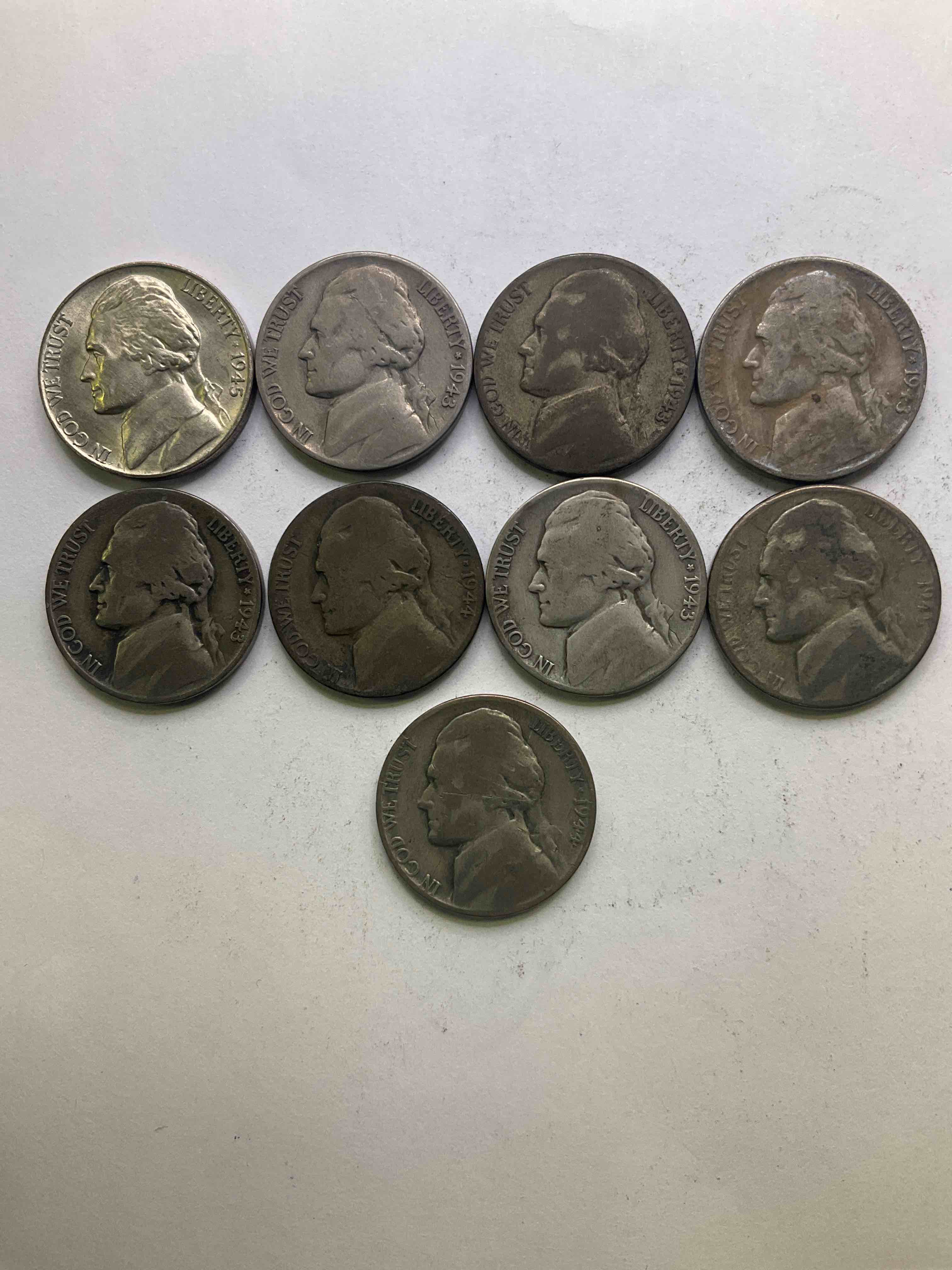 World War II U.S. Silver! Did You Know That Nickels Were Actually Made Of Silver During World War II From 1942-45? This Is Because America Needed Nickel To Make Ammunition, So The U.S. Treasury Made Nickels Out Of Partial Silver Instead Of Nickel For These Three Years Only! Own Great Pieces Of Rare World War II Silver. All Silver Nickels From The Height Of The War! Each Nickel Was Minted At 35% Silver, 56% Copper & 9% Manganese. Own Rare Pieces Of Valuable World War II Precious Metal History! VERY Hard To Find!