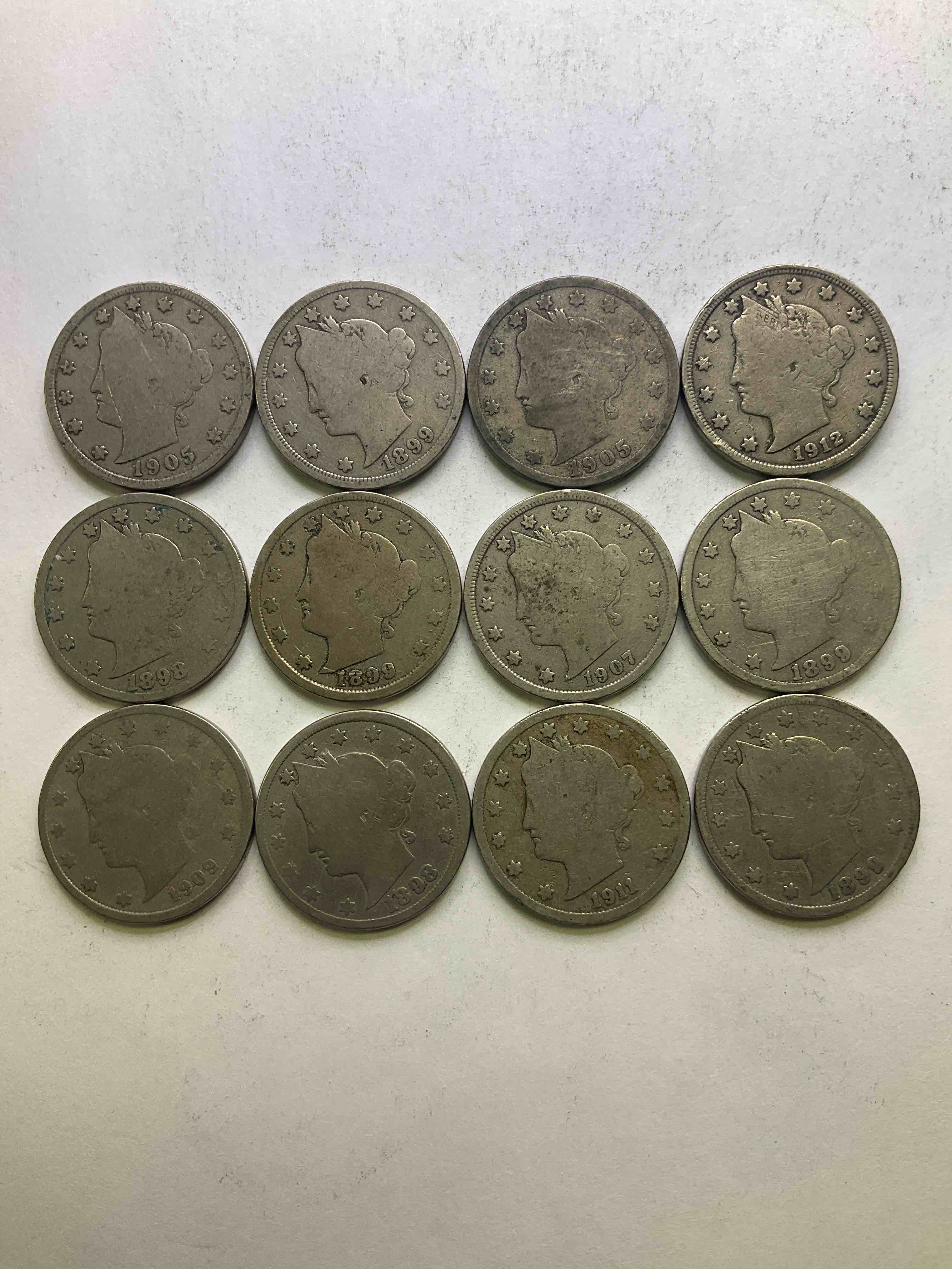 Year Of The Titanic! Antique U.S. Liberty Head "V Nickels," Minted From 1883 To 1913, Date On! Includes Rare 1912 Edition, The Year Of The Sinking Of The Titanic! Own A Piece Of History Great For Coin Collectors! Liberty Head V Nickels Were Minted Up Until 1913 & Were The Style Of Nickels Before Buffalo Nickels. Own Some Cool Pieces Of History! Rare To See These Coins With The "Date On" In Circulated Condition!