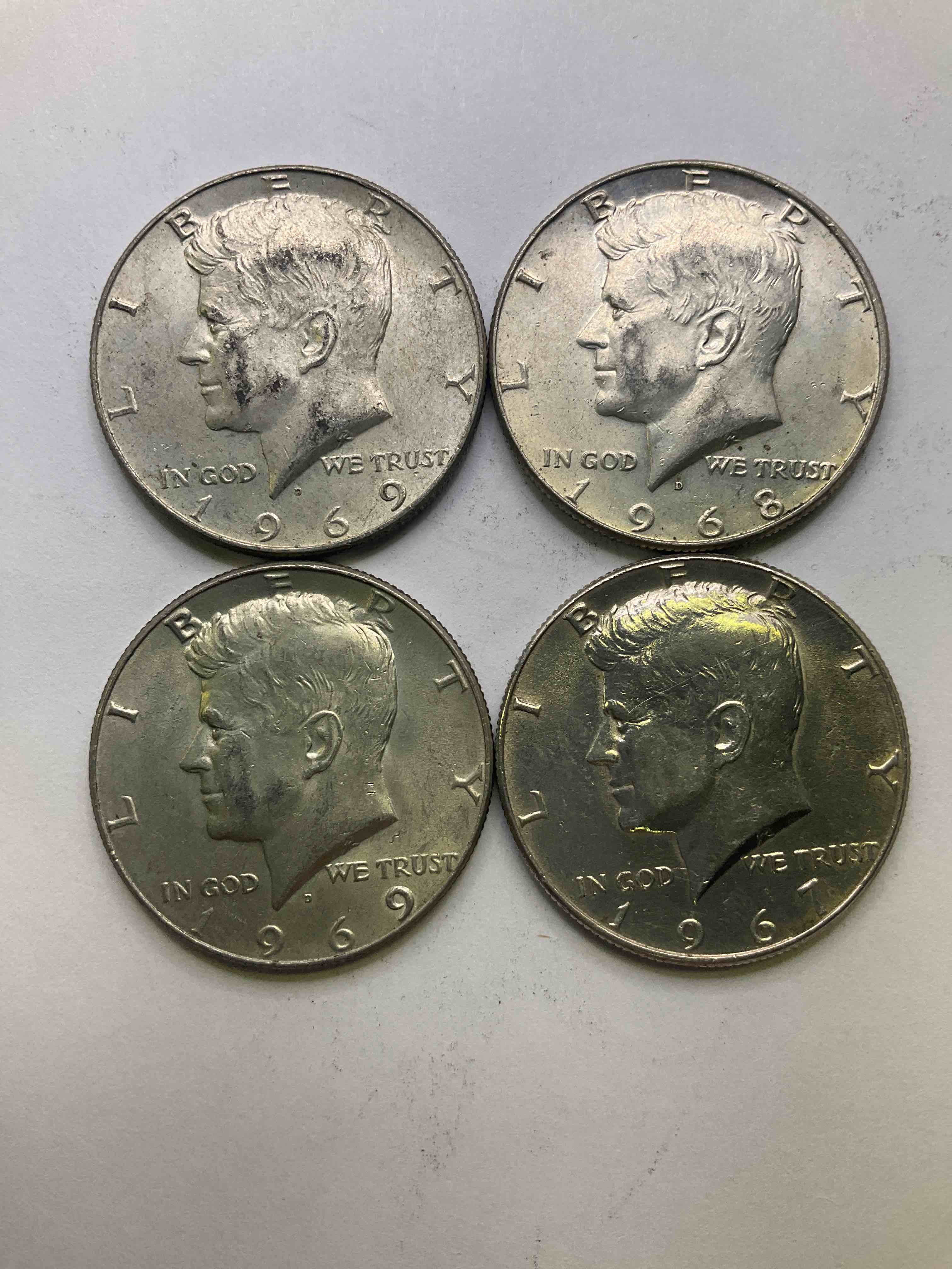 Silver Half Dollars! Did You Know From 1965-1970 The U.S. Minted Kennedy Half Dollars With 40% Silver? Check Out These Awesome Late 1960's Half Dollars With 40% Pure Fine Silver Content! After 1970 There Is Not Silver In U.S. Half Dollars! Grab These Awesome Pieces Of History & Invest In Precious Metals!