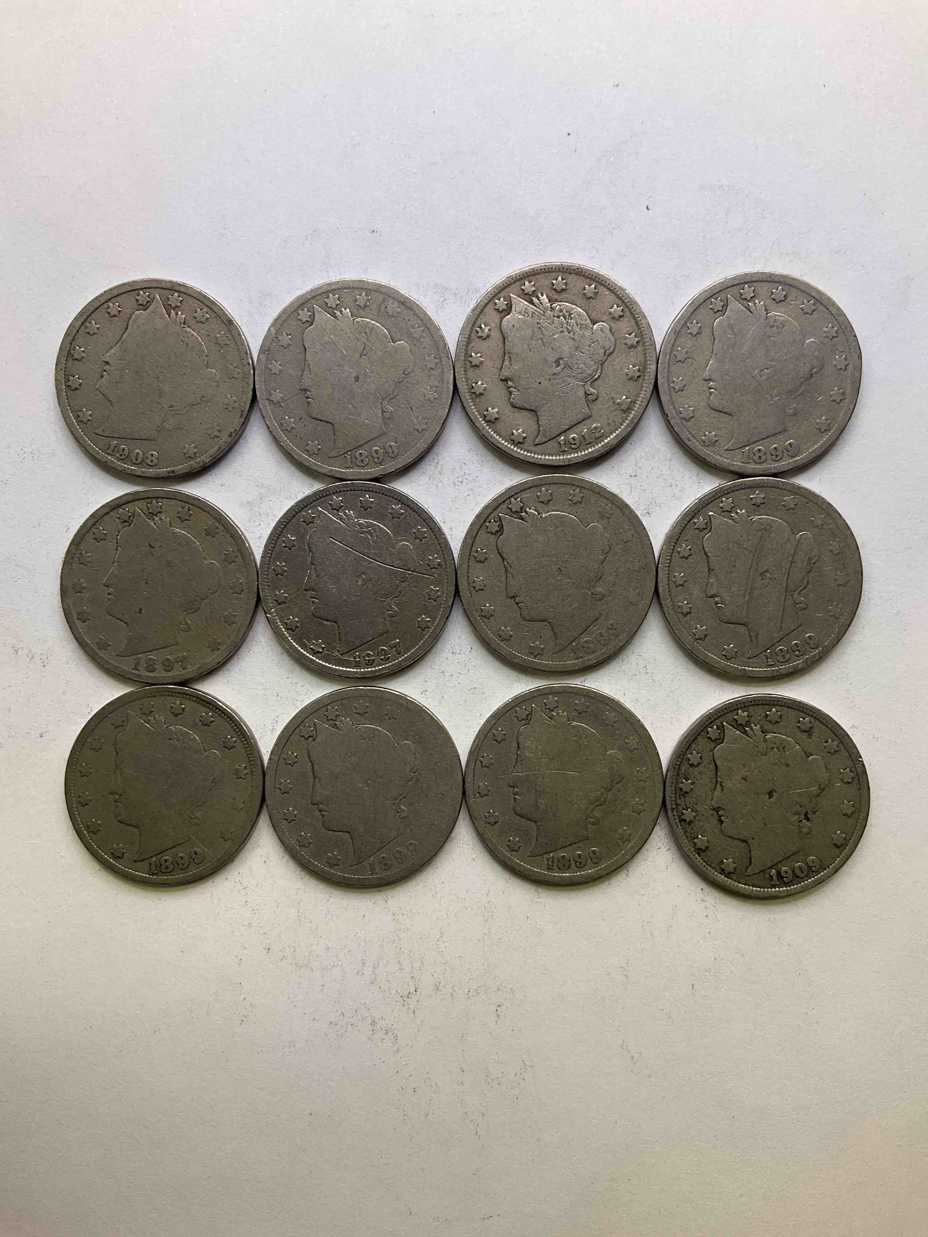 Year Of The Titanic Antique U.S. Liberty Head "V Nickels," Minted From 1883 To 1913, Date On! Includes Rare 1912 Edition, The Year Of The Sinking Of The Titanic! Own A Piece Of History Great For Coin Collectors! Liberty Head V Nickels Were Minted Up Until 1913 & Were The Style Of Nickels Before Buffalo Nickels. Own Some Cool Pieces Of History! Rare To See These Coins With The "Date On" In Circulated Condition!