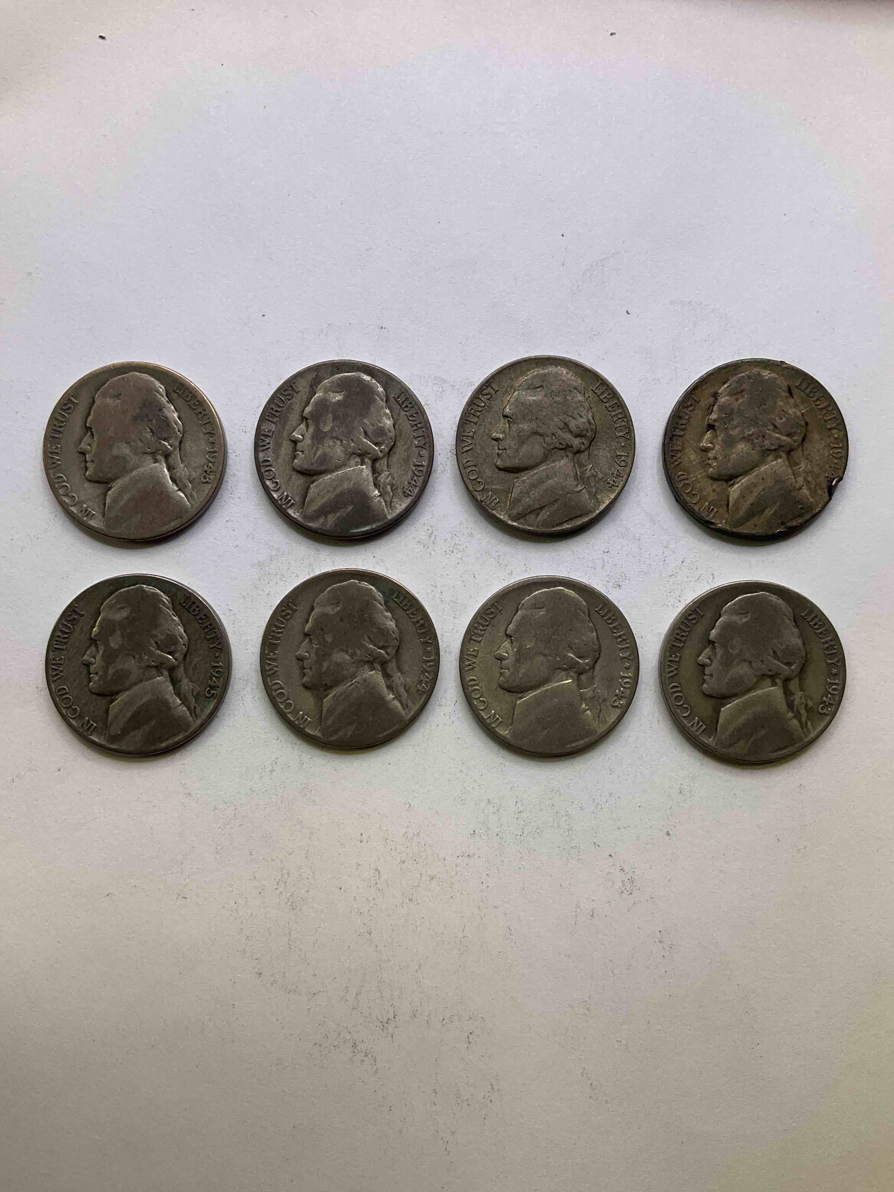 World War II U.S. Silver! Did You Know That Nickels Were Actually Made Of Silver During World War I From 1942-45? This Is Because America Needed Nickel To Make Ammunition, So The U.S. Treasury Made Nickels Out Of Partial Silver Instead Of Nickel For These Three Years Only! Own Great Pieces Of Rare World War lI Silver. All Silver Nickels From The Height Of The War! Each Nickel Was Minted At 35% Silver, 56% Copper & 9% Manganese. Own Rare Pieces Of Valuable World War II Precious Metal History! VERY Hard To Find!