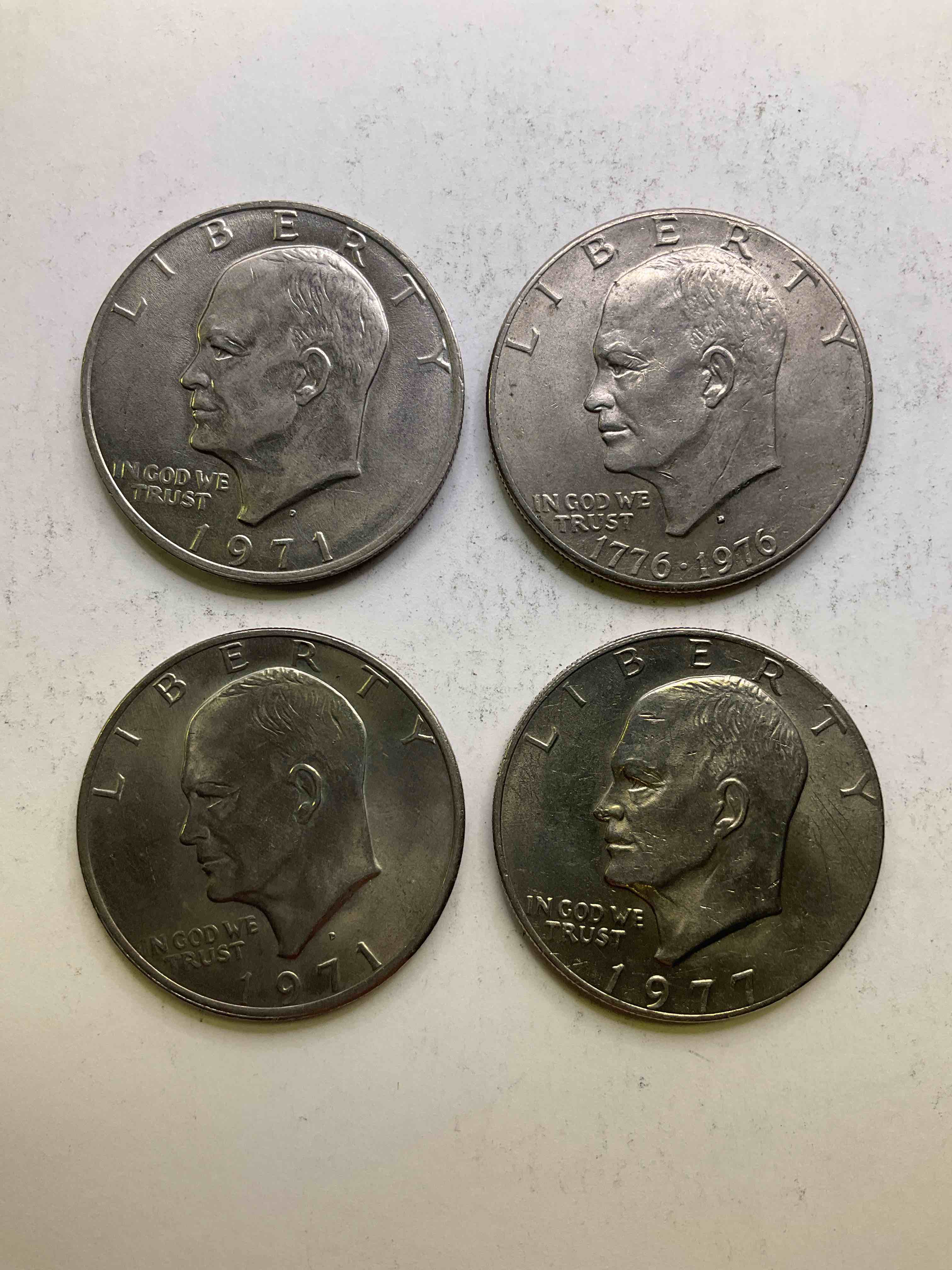Eisenhower Dollar Coins! These Striking, Large U.S. Coins Were Minted From 1971-1978. Here Are Gorgeous Of Examples Of "Ike" Dollars In Varying Years, Including 1976 Bicentennial. These Coins Have Become Immensely Popular With Collectors & Some Have Great Toning!