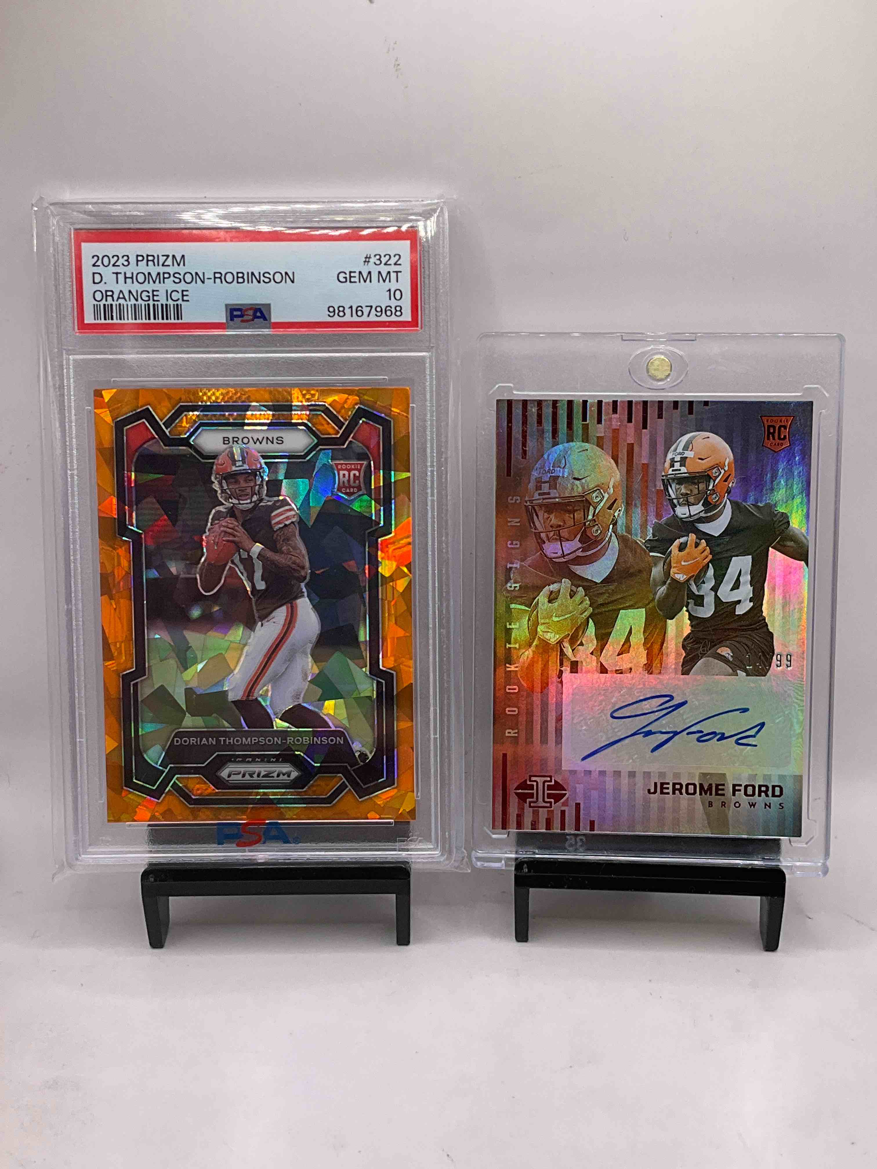 Browns Cards! Cleveland Craziness! Gem Mint 10 Orange Ice Thompson Robinson Card, Jerome Ford Signed Rookie Numbered To /99 Card, Nick Chubb, Myles Garrett & So Many More Browns! Insane!