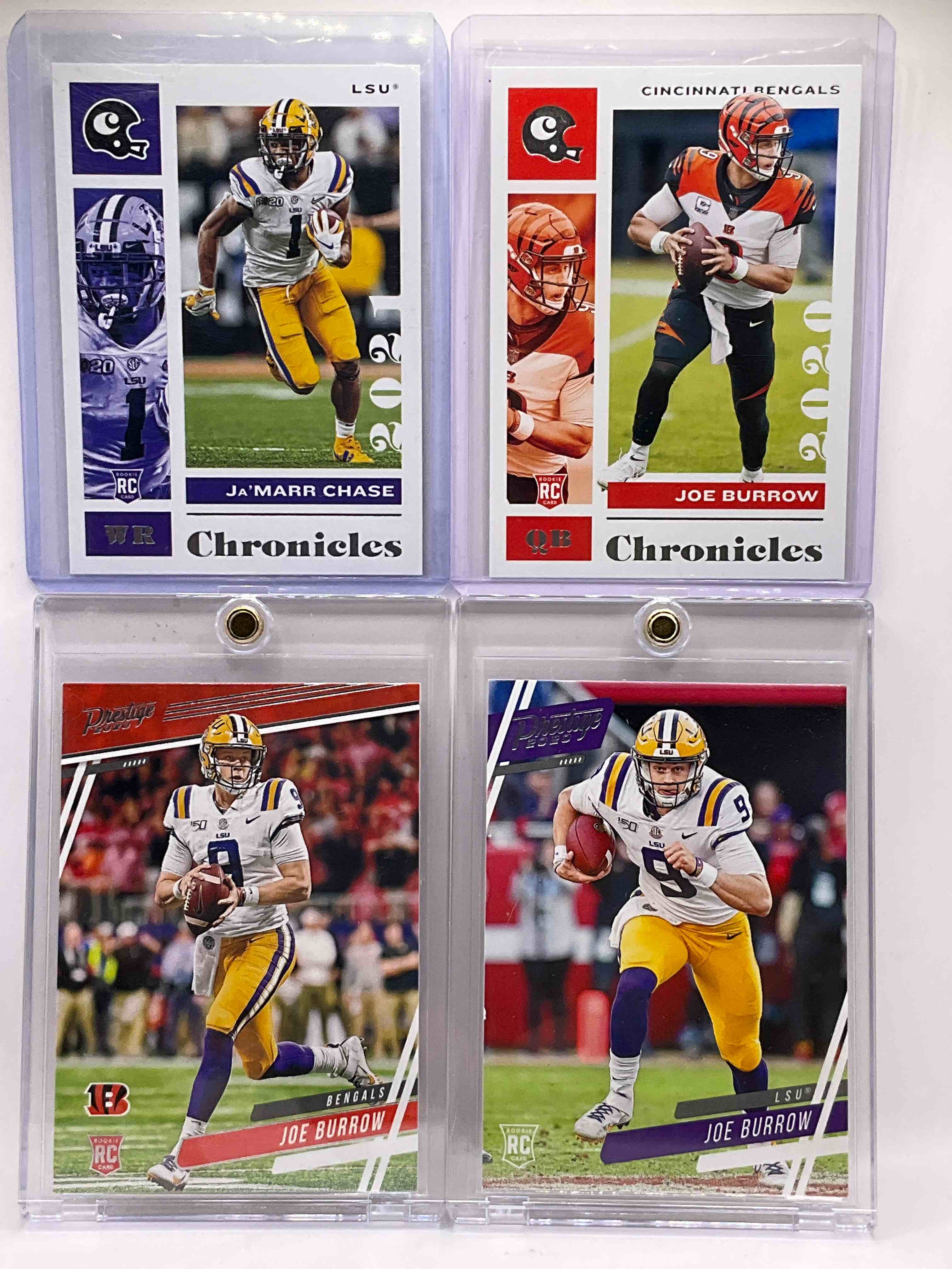 Joe Burrow Prestige Rookie Bundle! Ja’marr Chase Chronicles Rookie, Joe Burrow Chronicles Rookie, Tee Higgins Chronicles Rookie & So Many More Bengals Galore! Vintage, Optics, Elites, & So Much More!