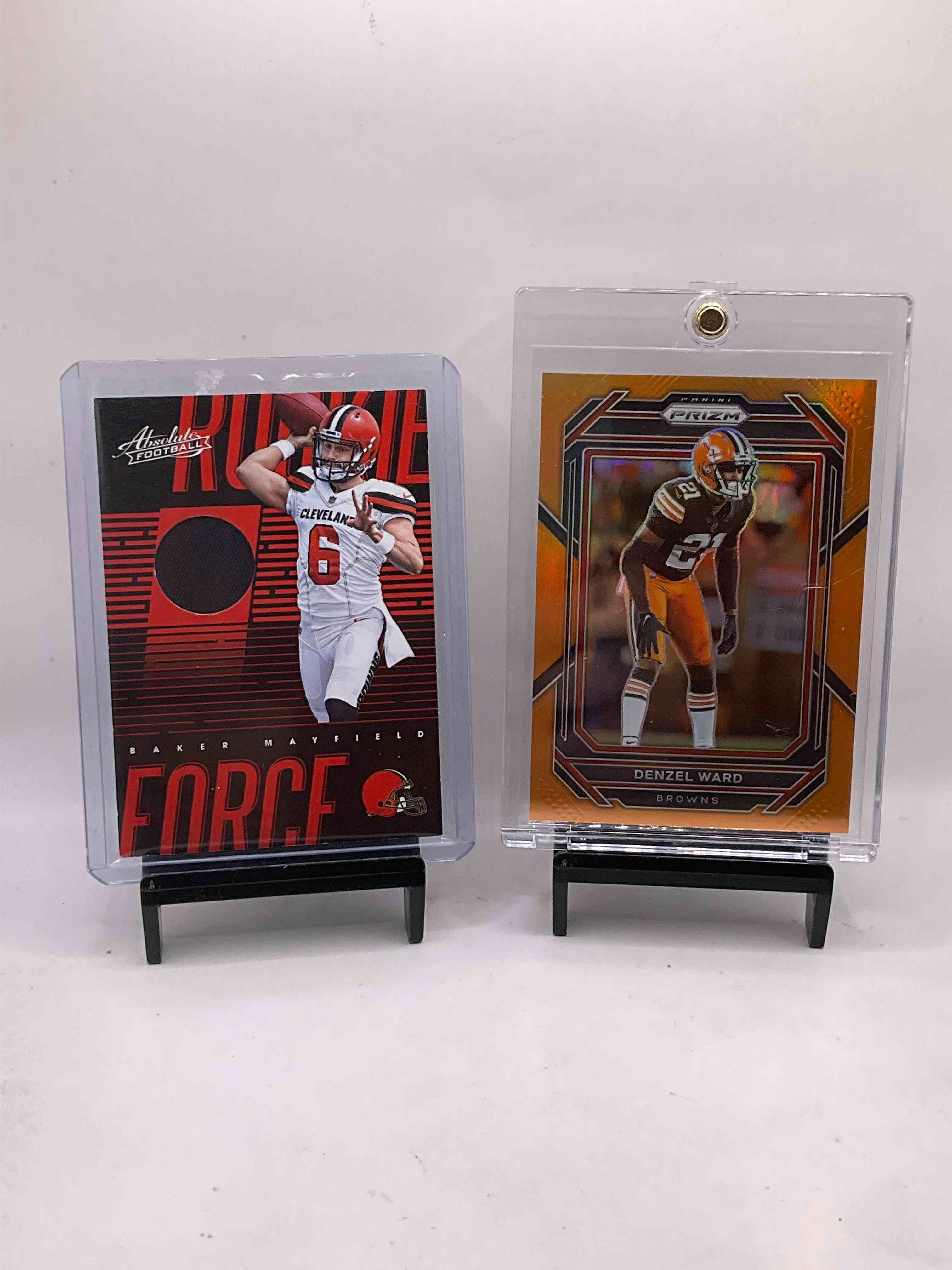 Cleveland Browns 50 Card Bundle! Baker Mayfield Rookie Jersey Swatch Card, Denzel Ward Browns Color Match Prizm, Nick Chubb, Joe Thomas, Myles Garrett & So Many More Incredible Browns Cards!