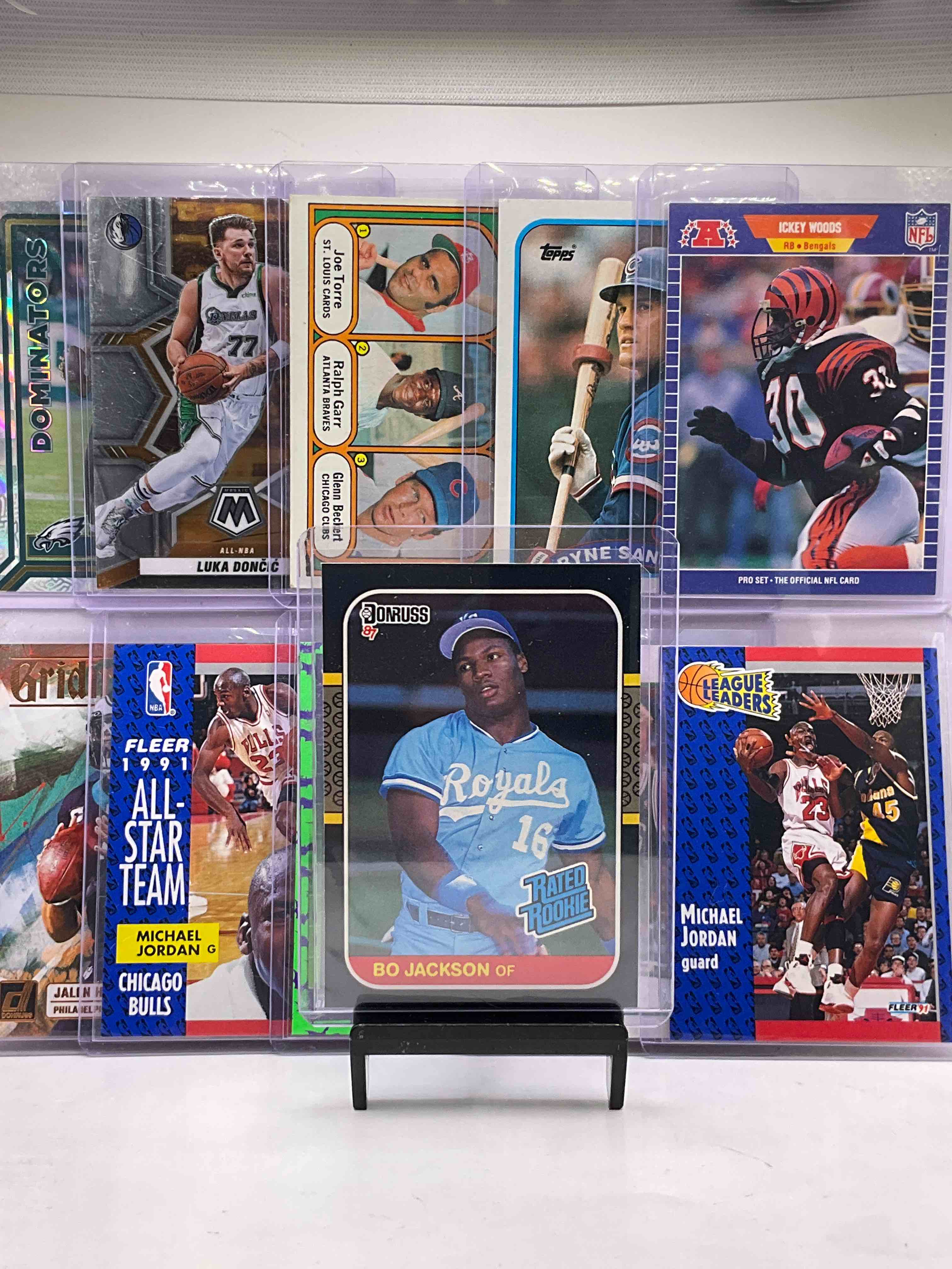 Awesome Card Insanity! Bo Jackson Rated Rookie Card, MJ LEAGUE LEADERS Card, Luka Doncic Card, Brock Bowers Rookie, Ickey Woods, Ryne Sandberg, Larry Bird & More