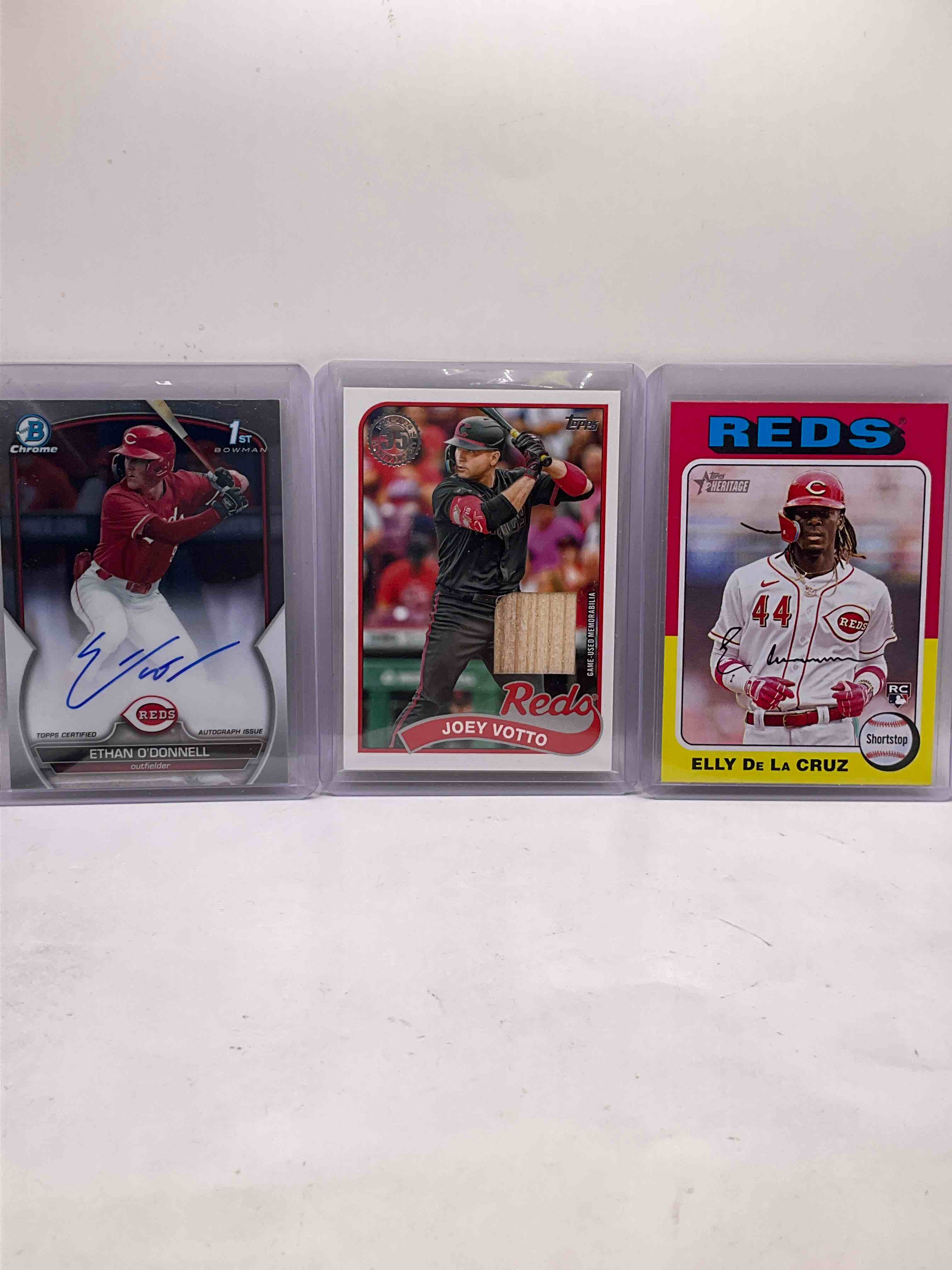 Joey Votto Game-Used Piece Of Bat Card Relic! Insane! Elly De La Cruz Rookie, Ethan O’Donnell Signed Bowman Chrome, Spencer Steer, De La Cruz Rookies & More!