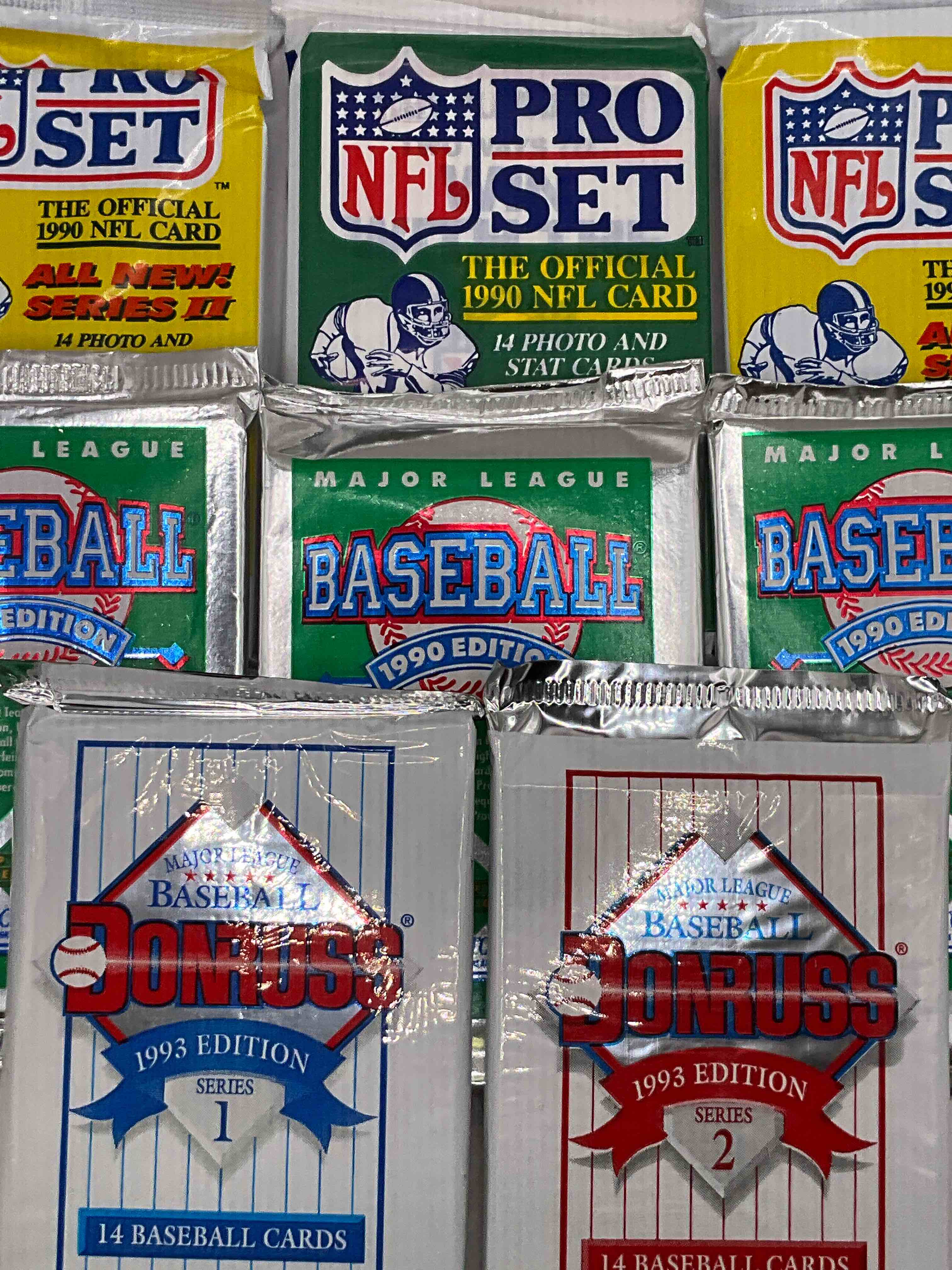 Miscellaneous Pack Lot! 1993 Donruss Packs, 1990 Pro Set Packs, 1990 Upper Deck Baseball Packs! Fun Pack Variety!